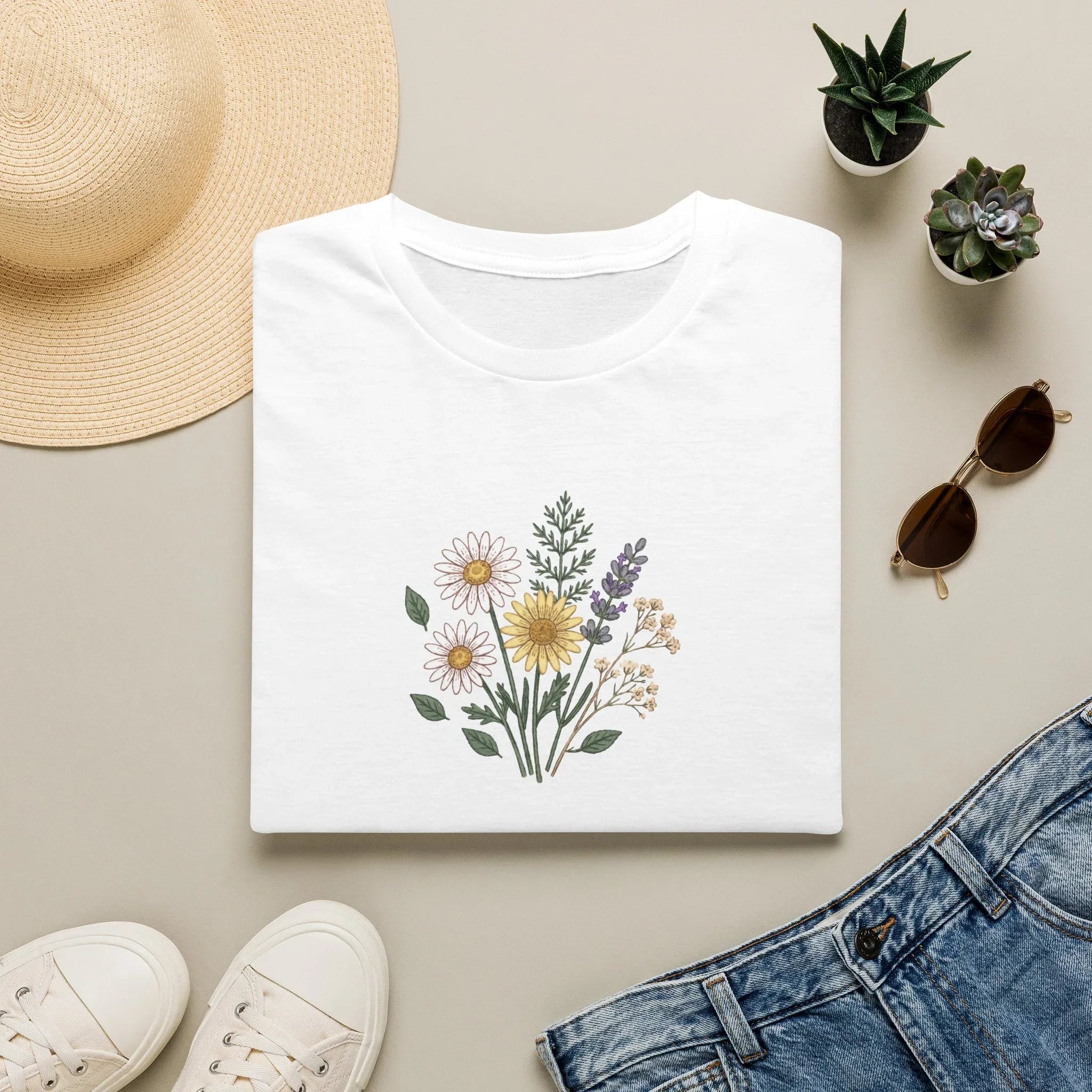 Minimalist Wildflower Bouquet Unisex T-Shirt - Vintage Cottagecore Floral Graphic Tee