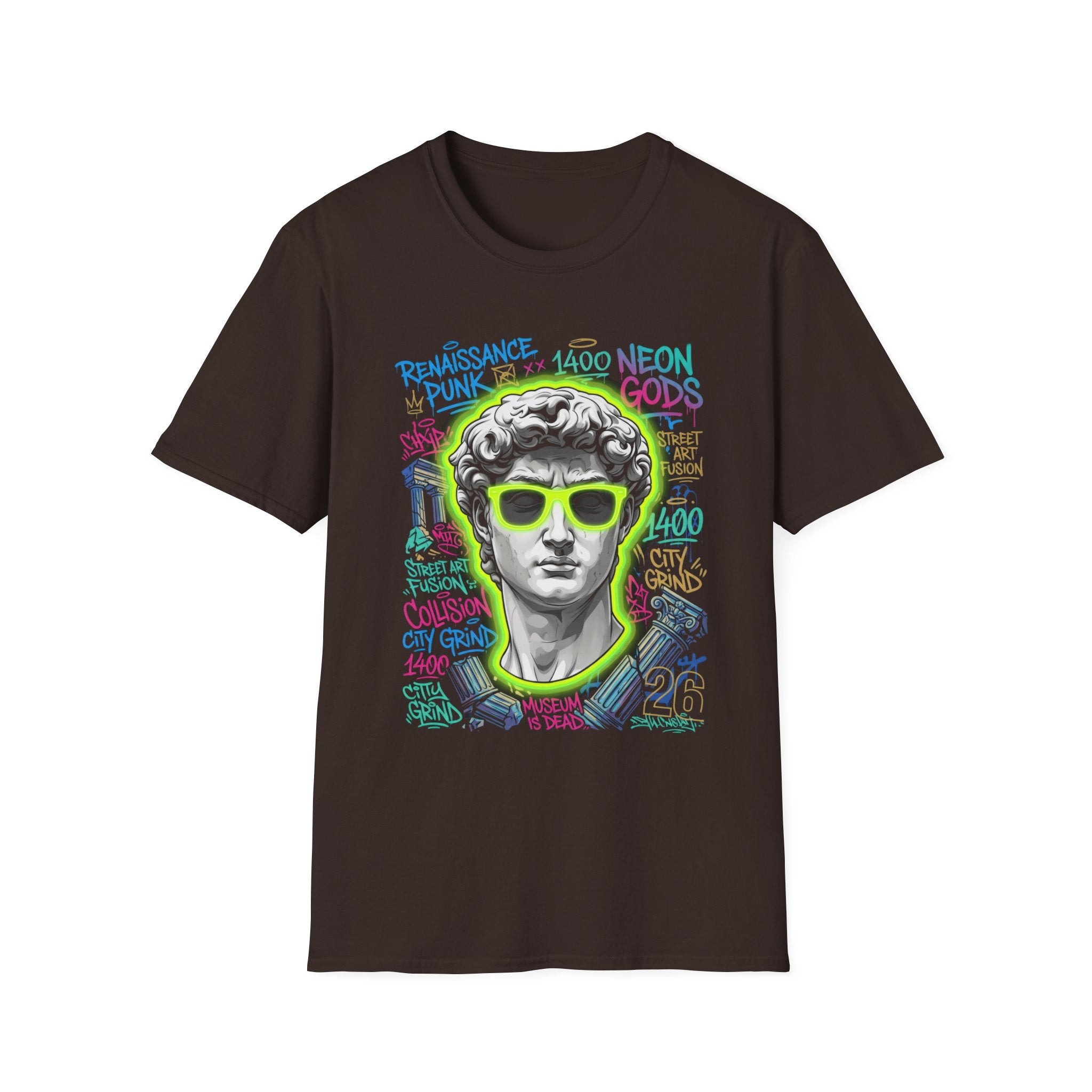 Renaissance Punk Graphic T-Shirt - Neon Street Art David Statue