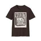 Vintage "WATCH TV" News Graphic T-Shirt - Retro Broadcast Nostalgia Tee