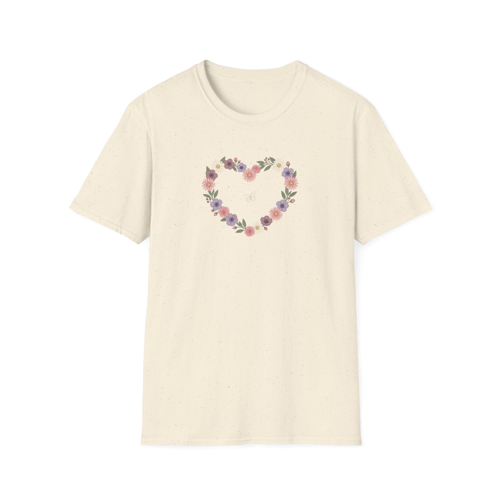 Floral Heart Wreath Graphic T-Shirt | Pastel Cottagecore Butterfly Unisex Tee