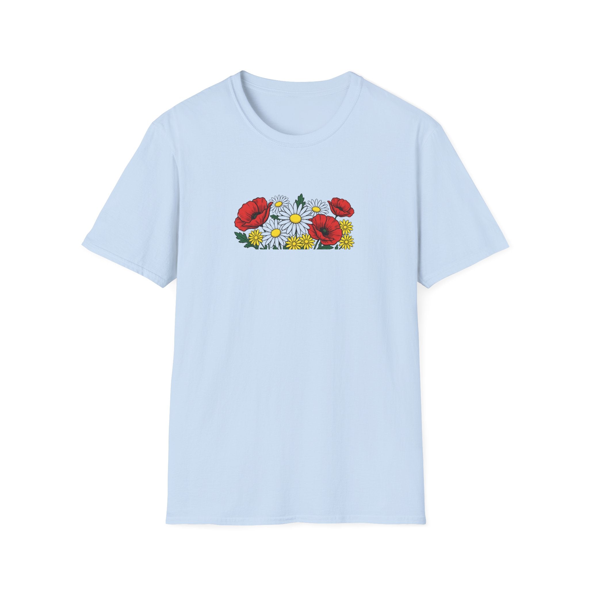 Wildflower Bouquet Unisex T-Shirt – Poppies and Daisies Graphic Tee