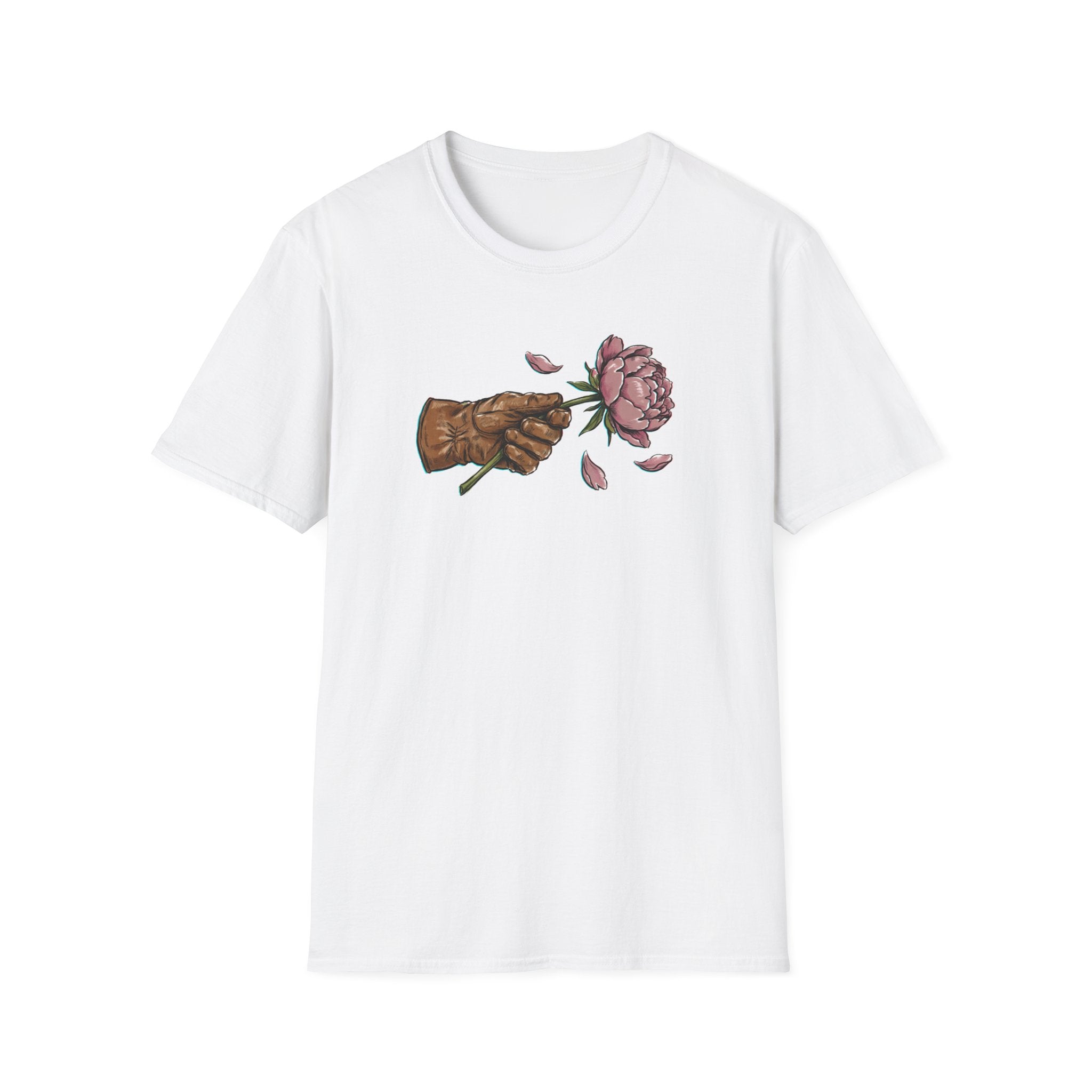Vintage Hand Holding Peony T-Shirt | Retro Botanical Streetwear Unisex Tee