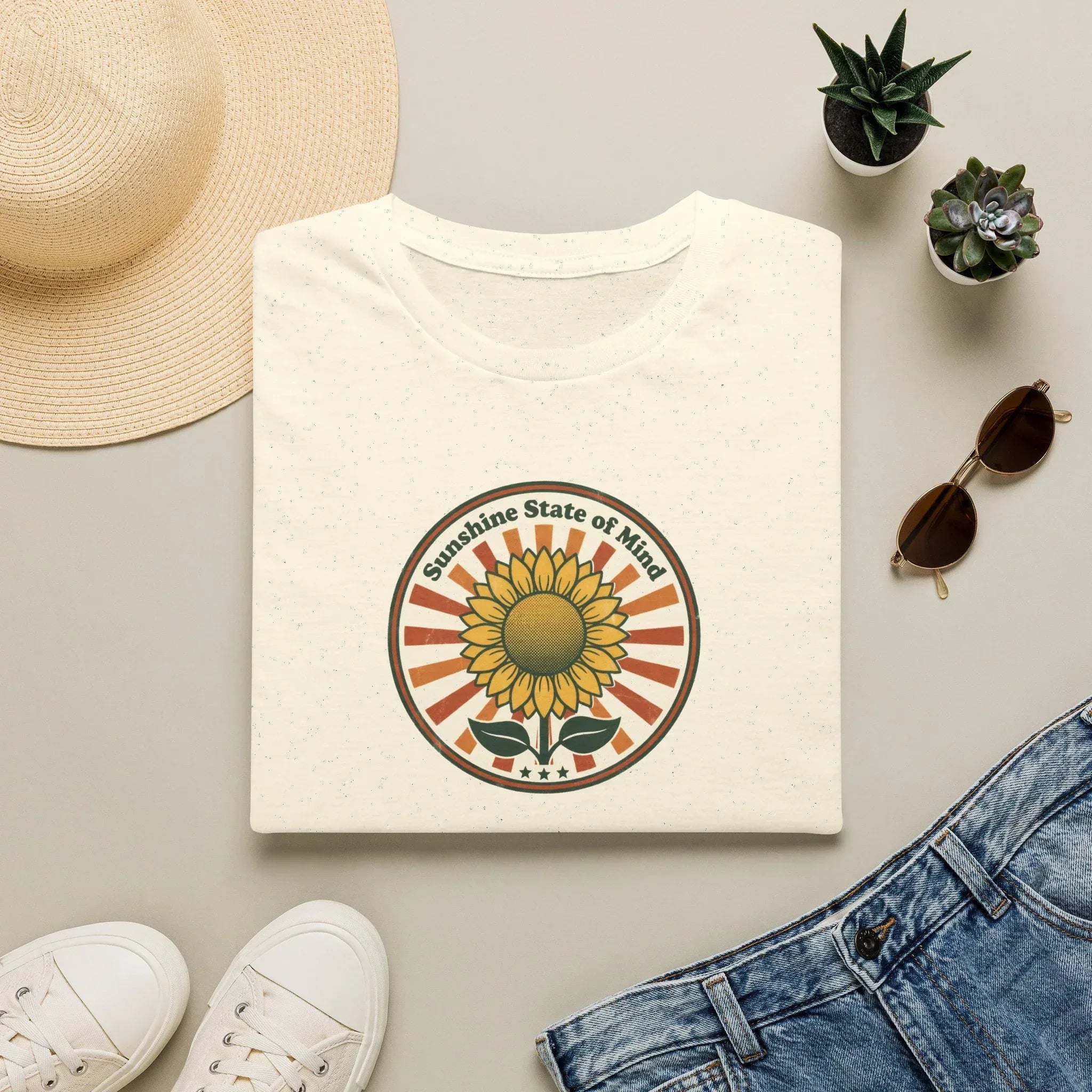 Sunshine State of Mind Sunflower T-Shirt | Retro 70s Aesthetic Unisex Tee