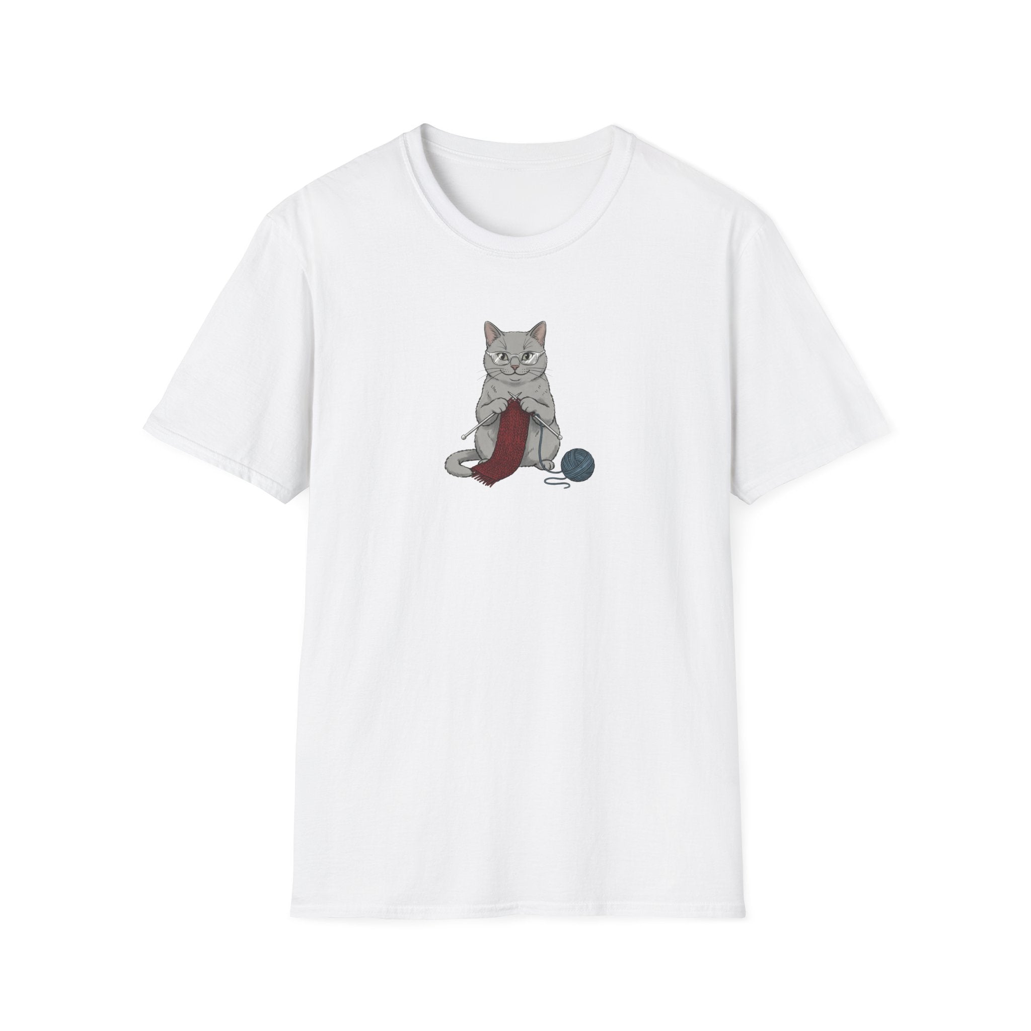 Funny Knitting Cat Graphic T-Shirt | Cute Crafting British Shorthair Unisex Tee