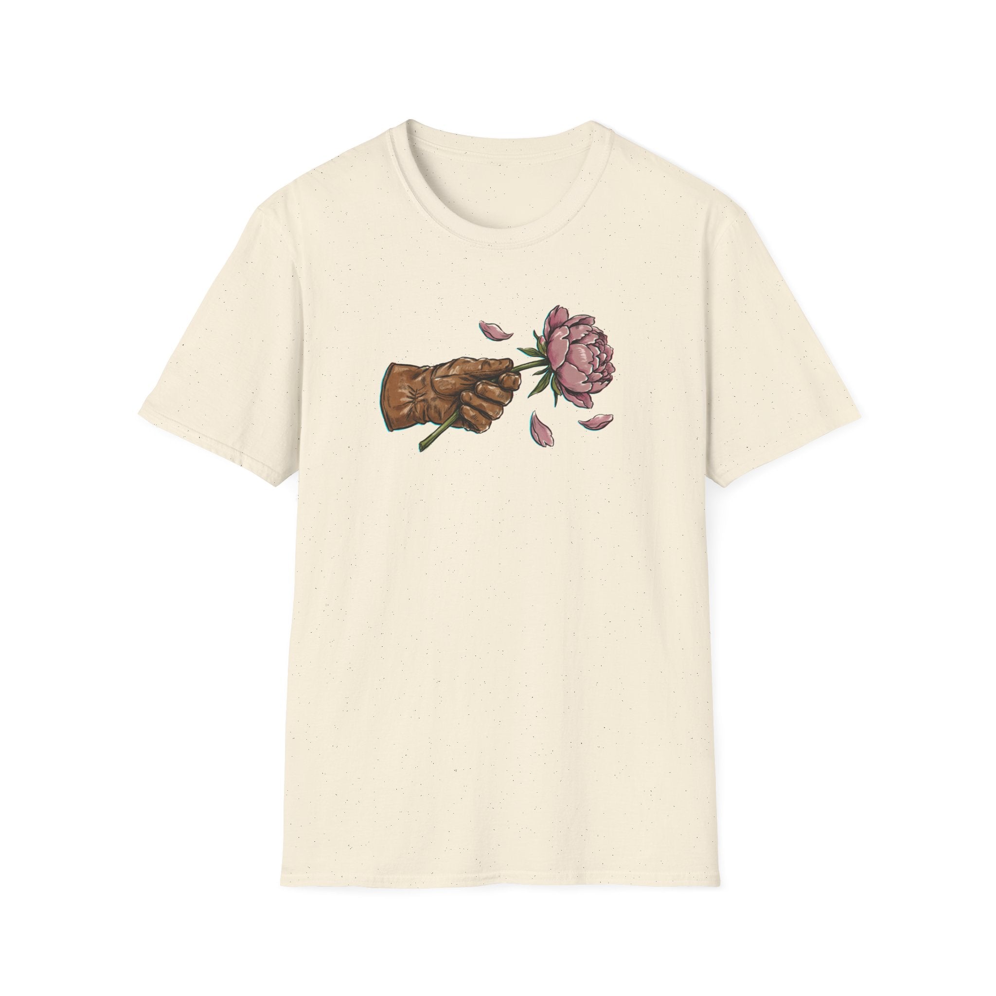 Vintage Hand Holding Peony T-Shirt | Retro Botanical Streetwear Unisex Tee