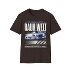 Rauh Welt Porsche 911 graphic t-shirt with bold text and car illustration