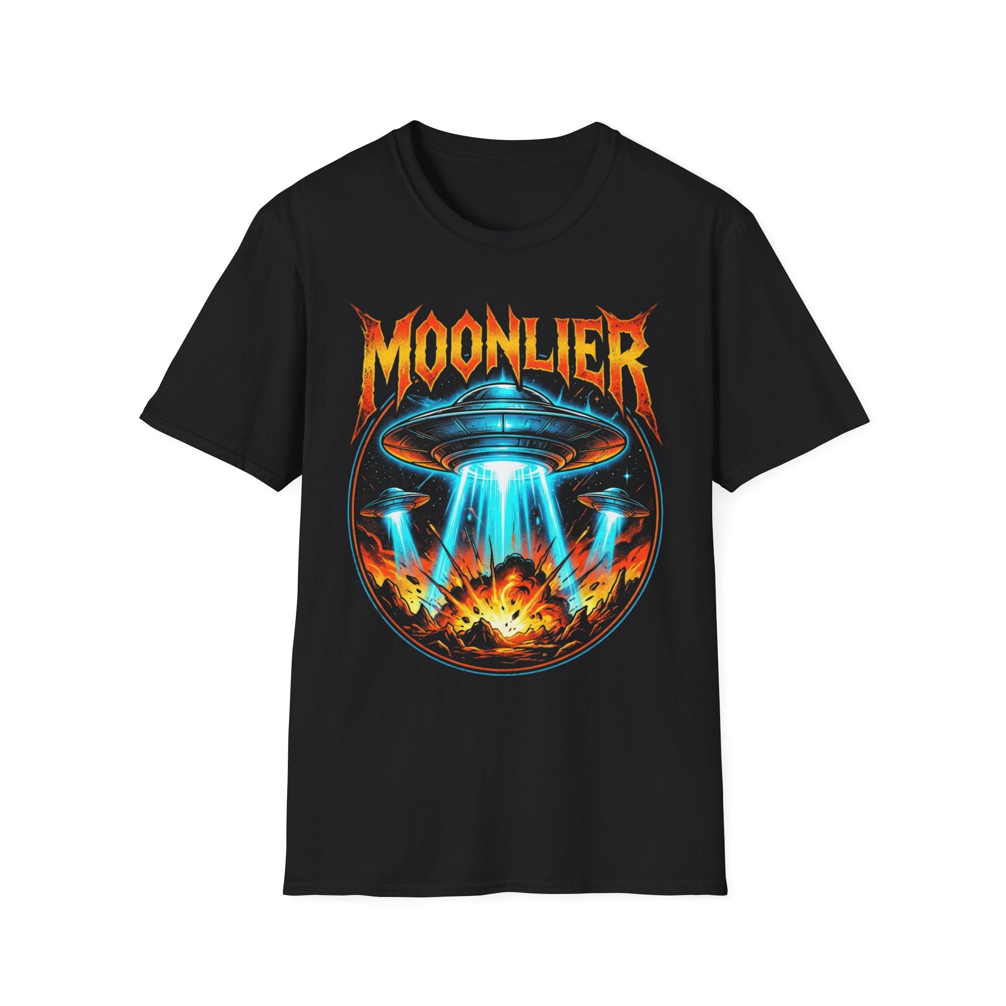 Moonlier UFO Invasion Graphic T-Shirt - Retro Sci-Fi Heavy Metal Apparel