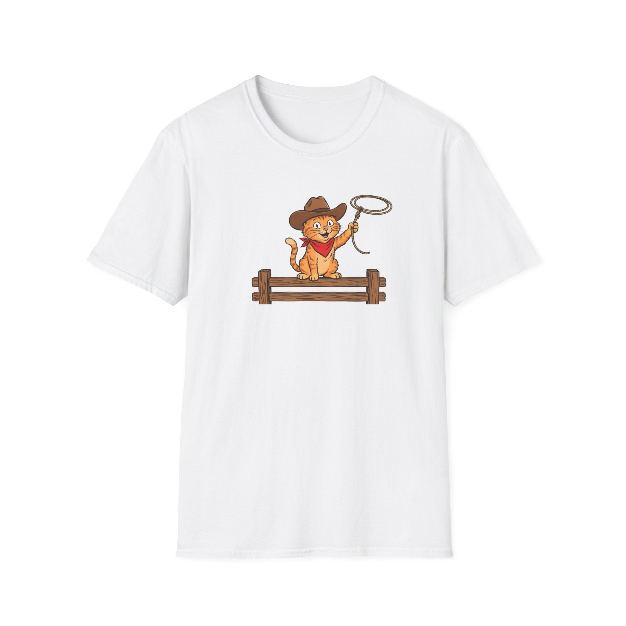 Retro Cowboy Cat Lasso T-Shirt - Cute Orange Tabby Western Graphic Tee