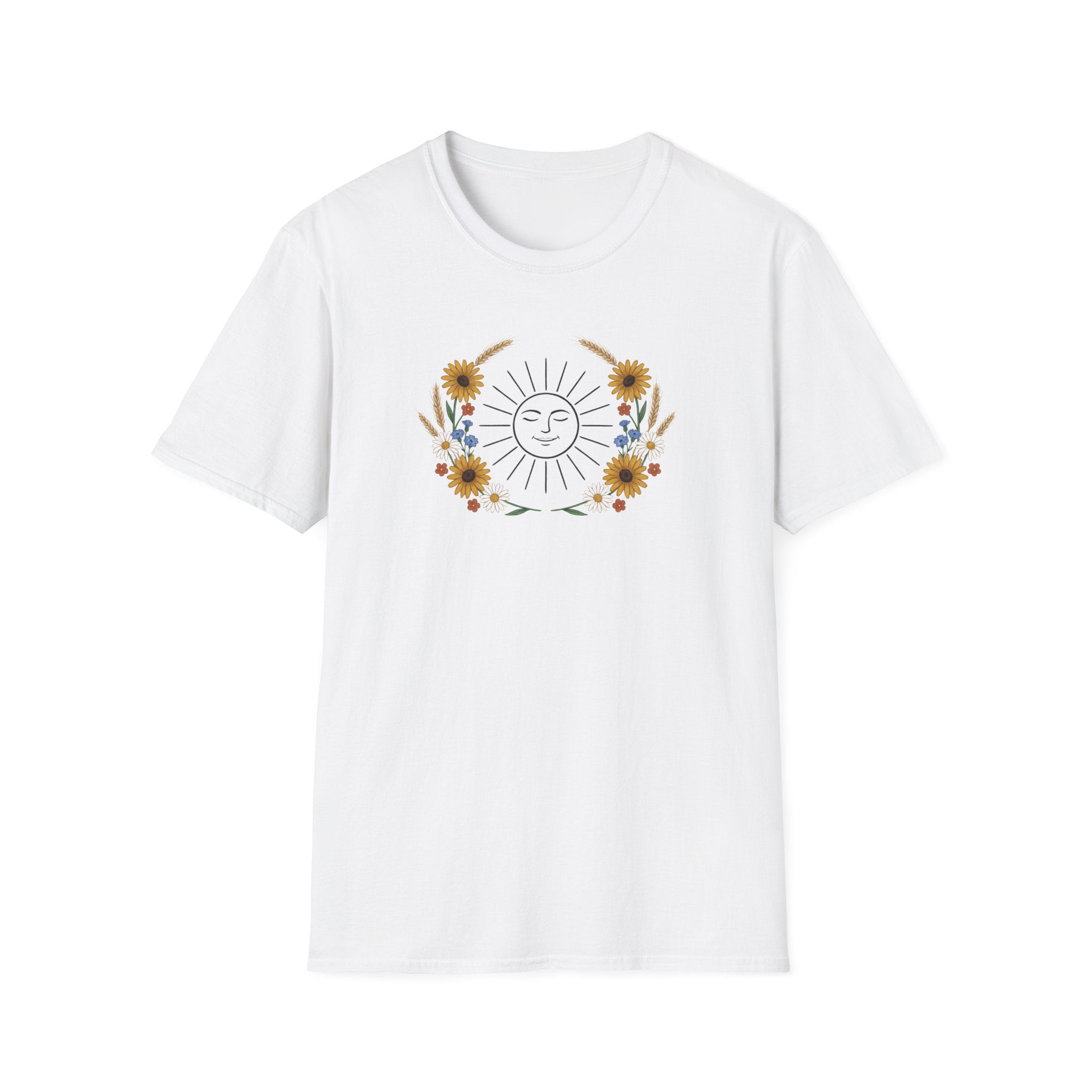 Vintage Celestial Sun Graphic T-Shirt | Boho Wildflower Cottagecore Unisex Tee