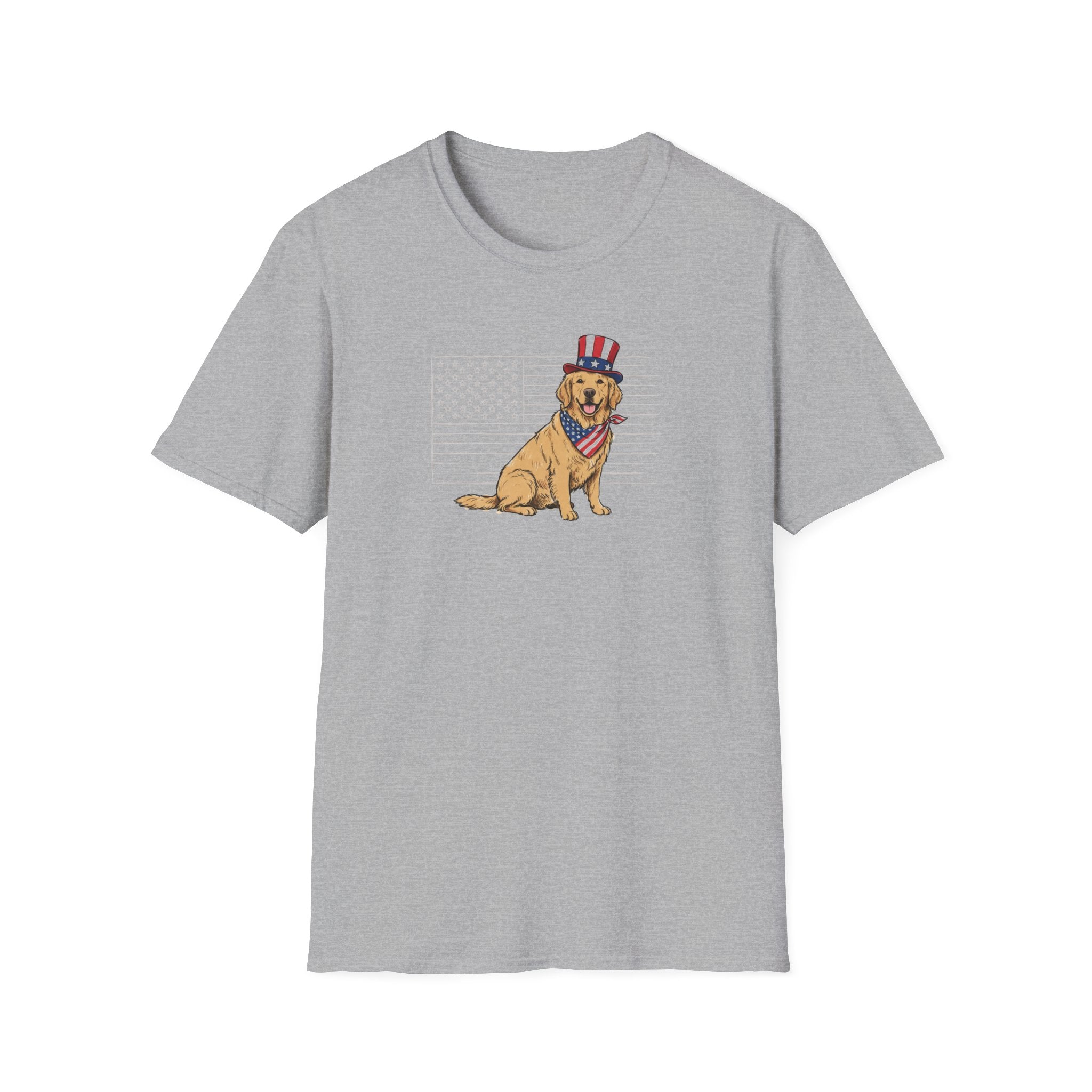 Patriotic Golden Retriever Unisex T-Shirt | 4th of July American Flag Dog Graphic Tee