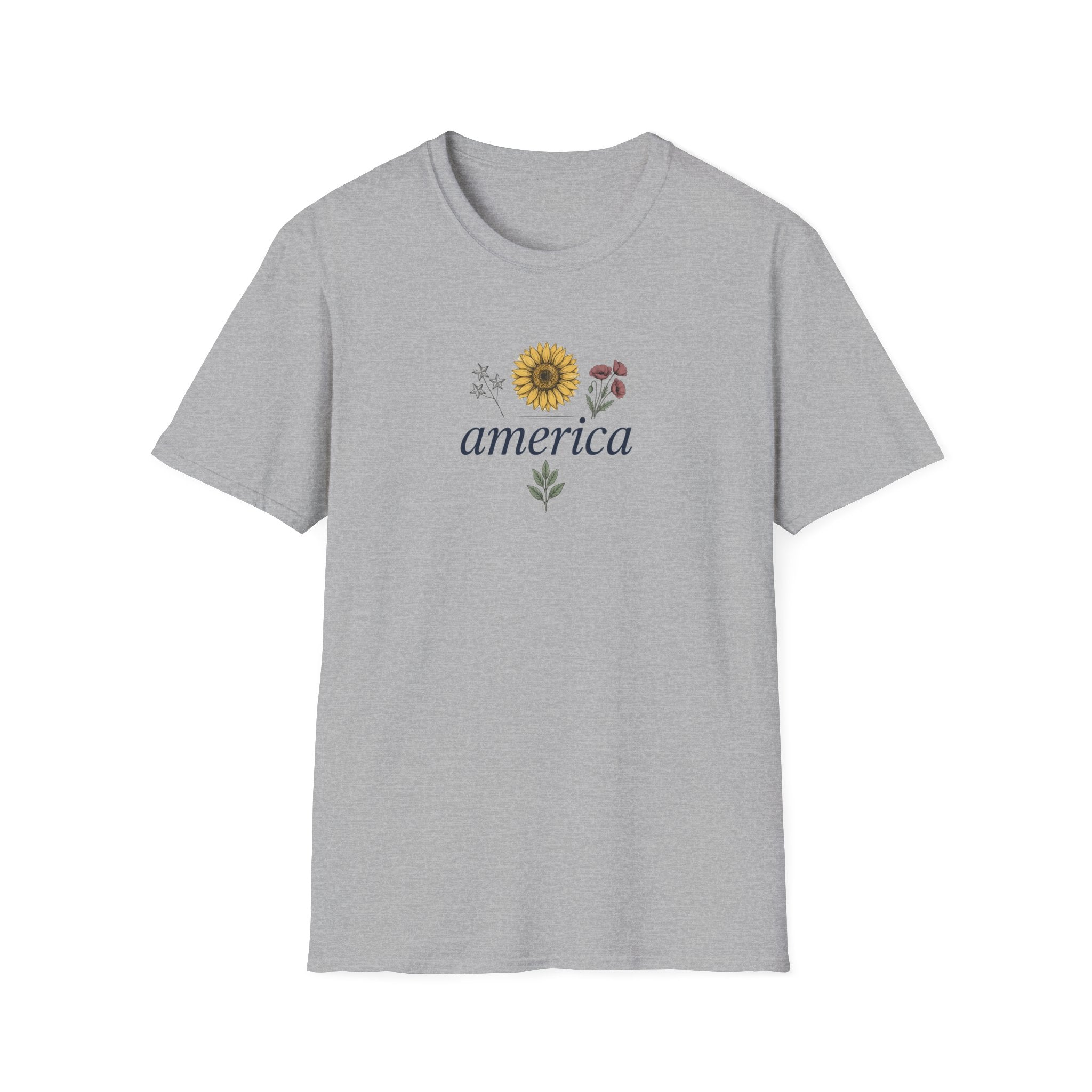 Minimalist Floral America Unisex T-Shirt | Patriotic Graphic Tee