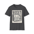 Vintage "WATCH TV" News Graphic T-Shirt - Retro Broadcast Nostalgia Tee