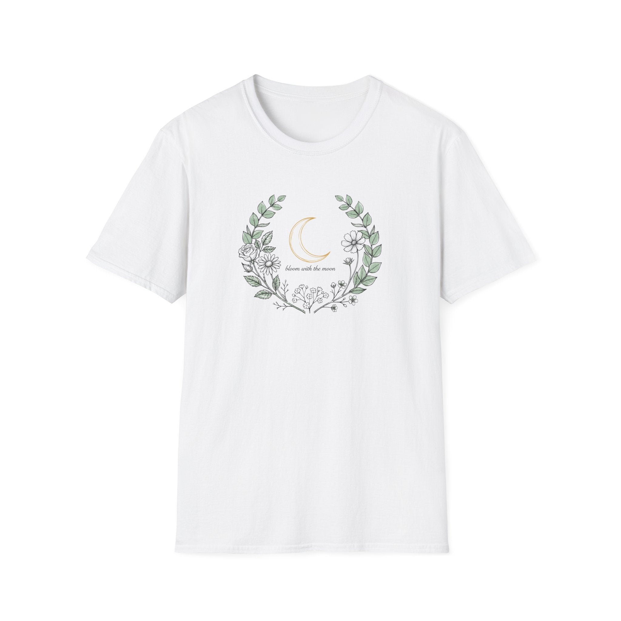 Bloom with the Moon Botanical T-Shirt | Celestial Cottagecore Unisex Tee