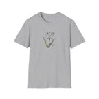 Minimalist White Tulip and Bee Unisex T-Shirt - Vintage Botanical Flower Graphic Tee