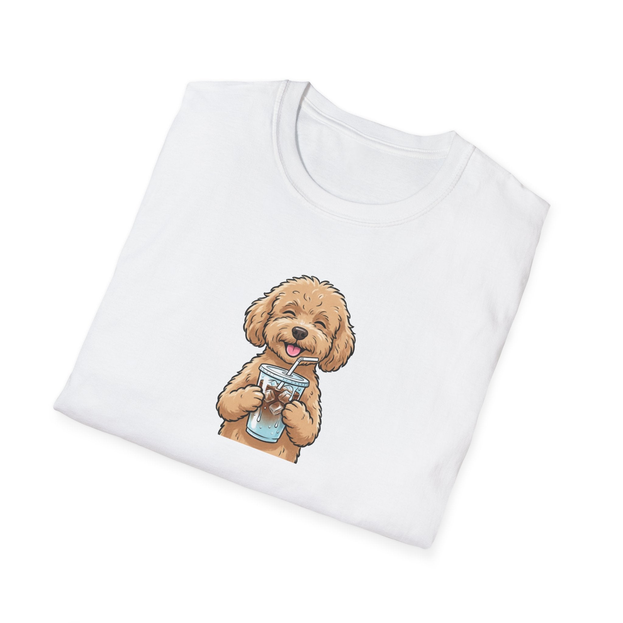 Cute Doodle Dog Drinking Iced Coffee Unisex T-Shirt