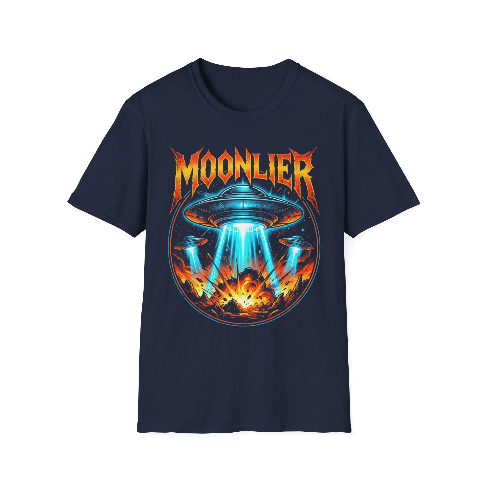 Moonlier UFO Invasion Graphic T-Shirt - Retro Sci-Fi Heavy Metal Apparel