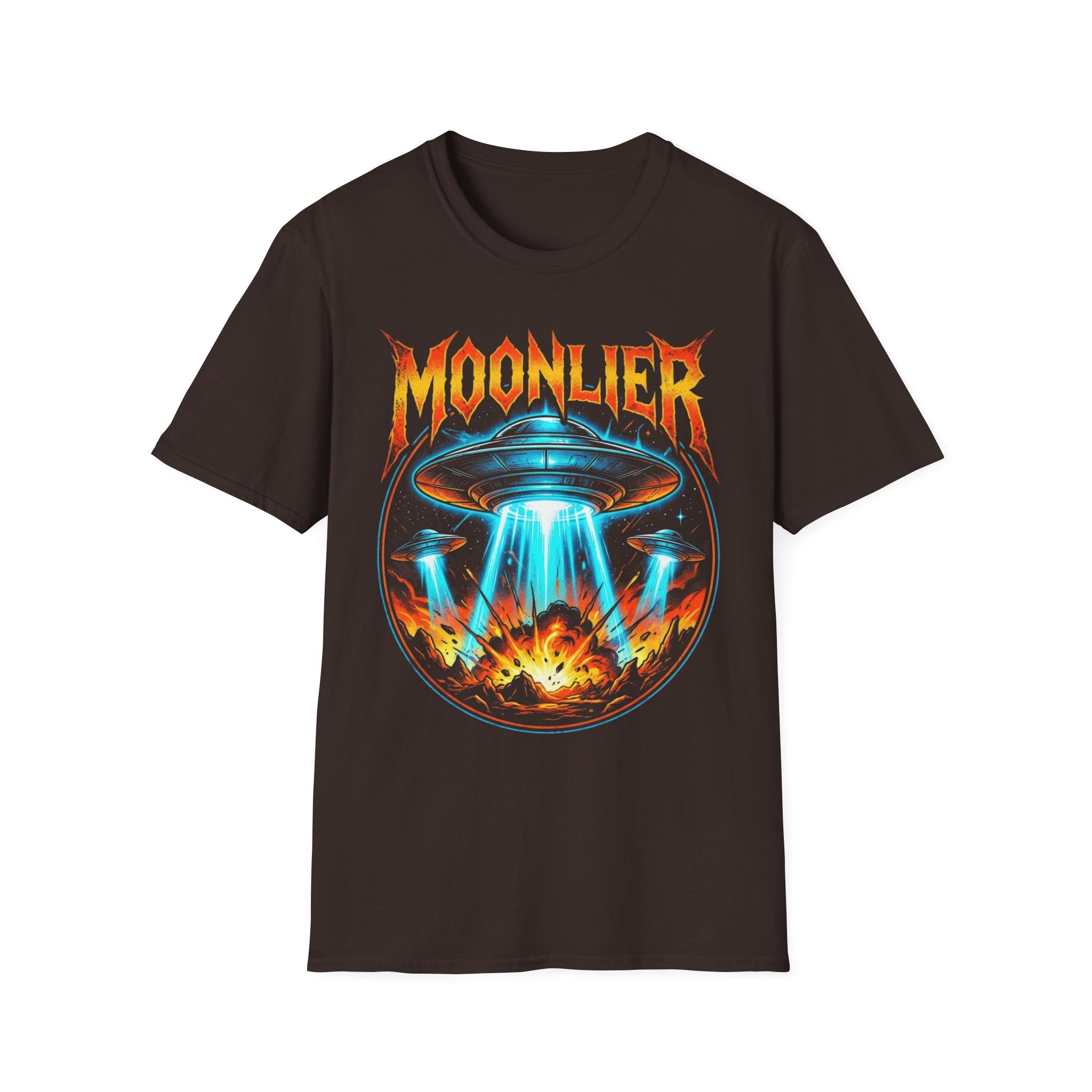 Moonlier UFO Invasion Graphic T-Shirt - Retro Sci-Fi Heavy Metal Apparel