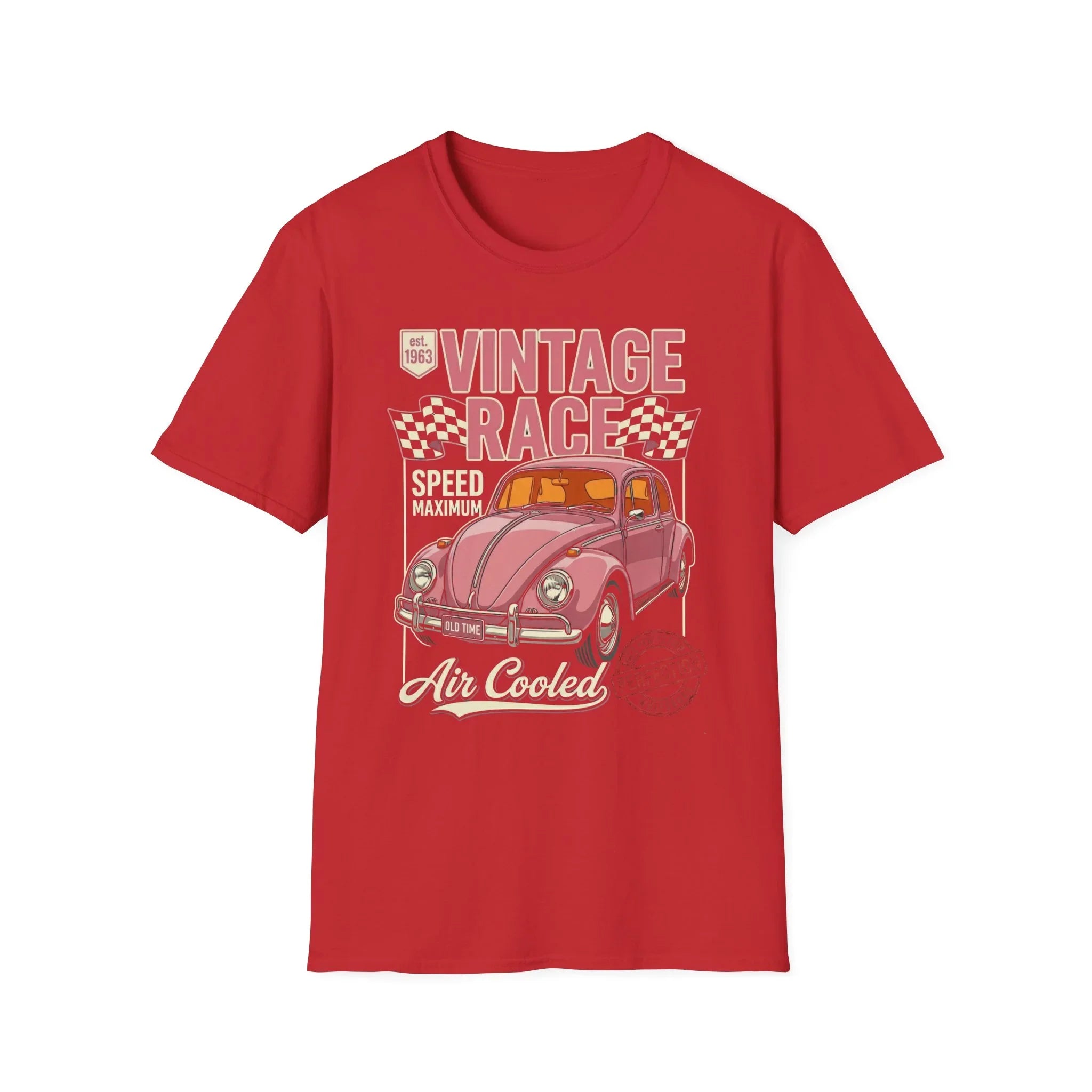 Red vintage race t-shirt with classic car graphic and 'Air Cooled' text