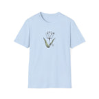 Minimalist White Tulip and Bee Unisex T-Shirt - Vintage Botanical Flower Graphic Tee