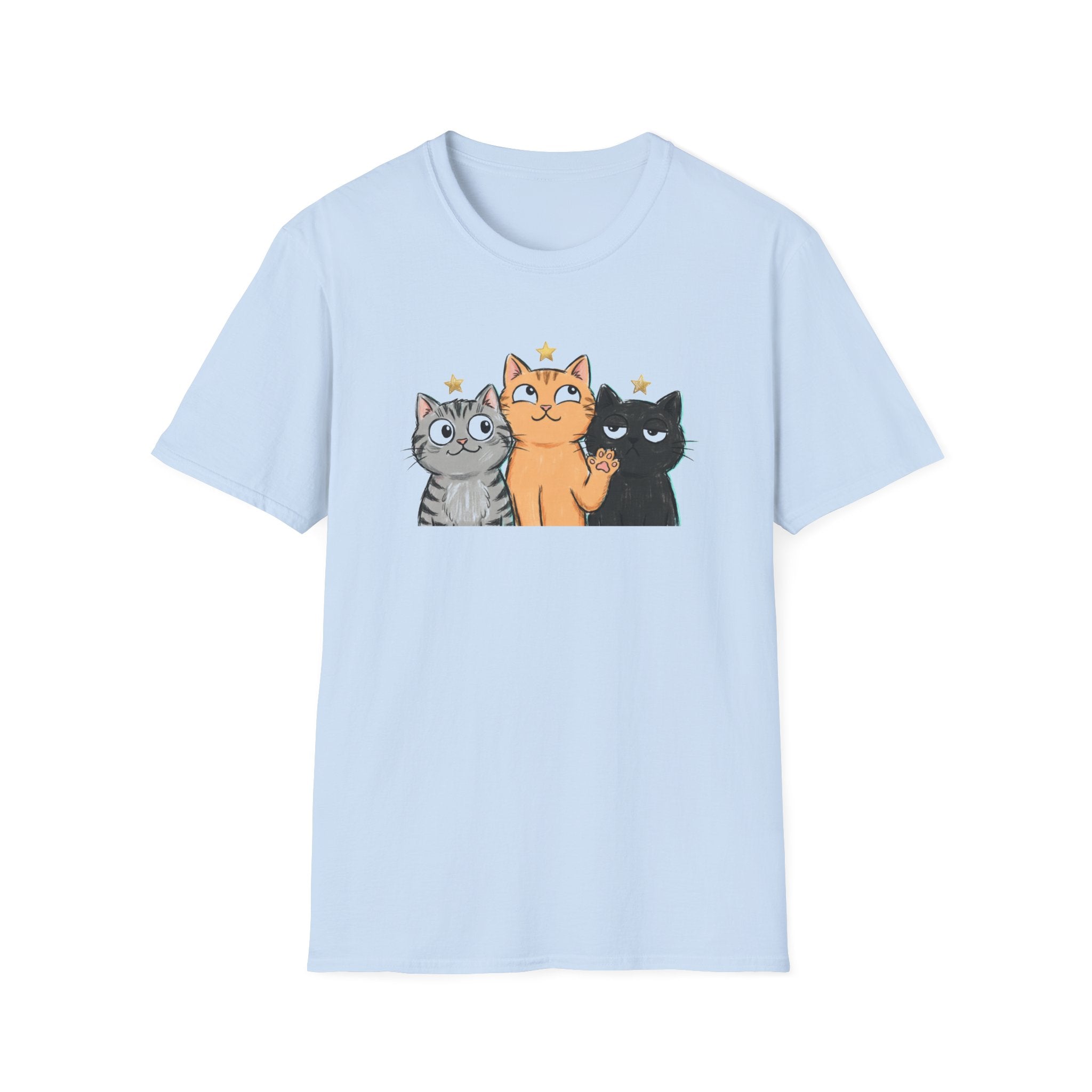 Funny Three Cartoon Cats Unisex T-Shirt - Cute Kitten Trio Graphic Tee
