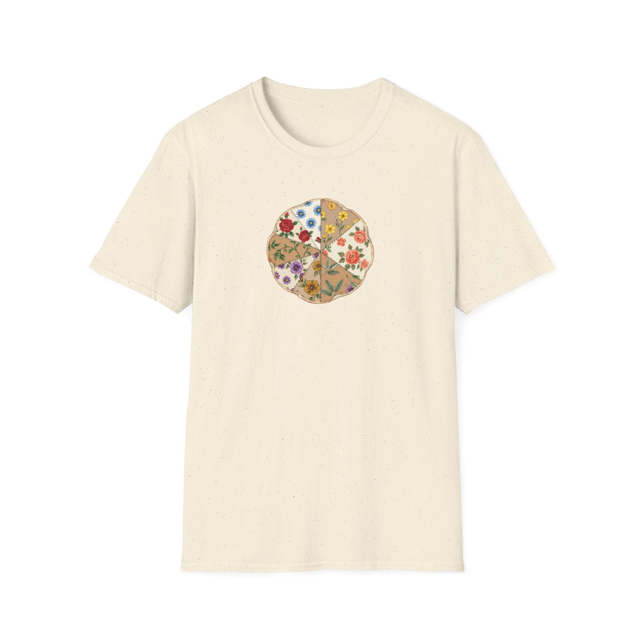 Vintage Floral Patchwork Pizza Unisex T-Shirt – Cottagecore Graphic Tee