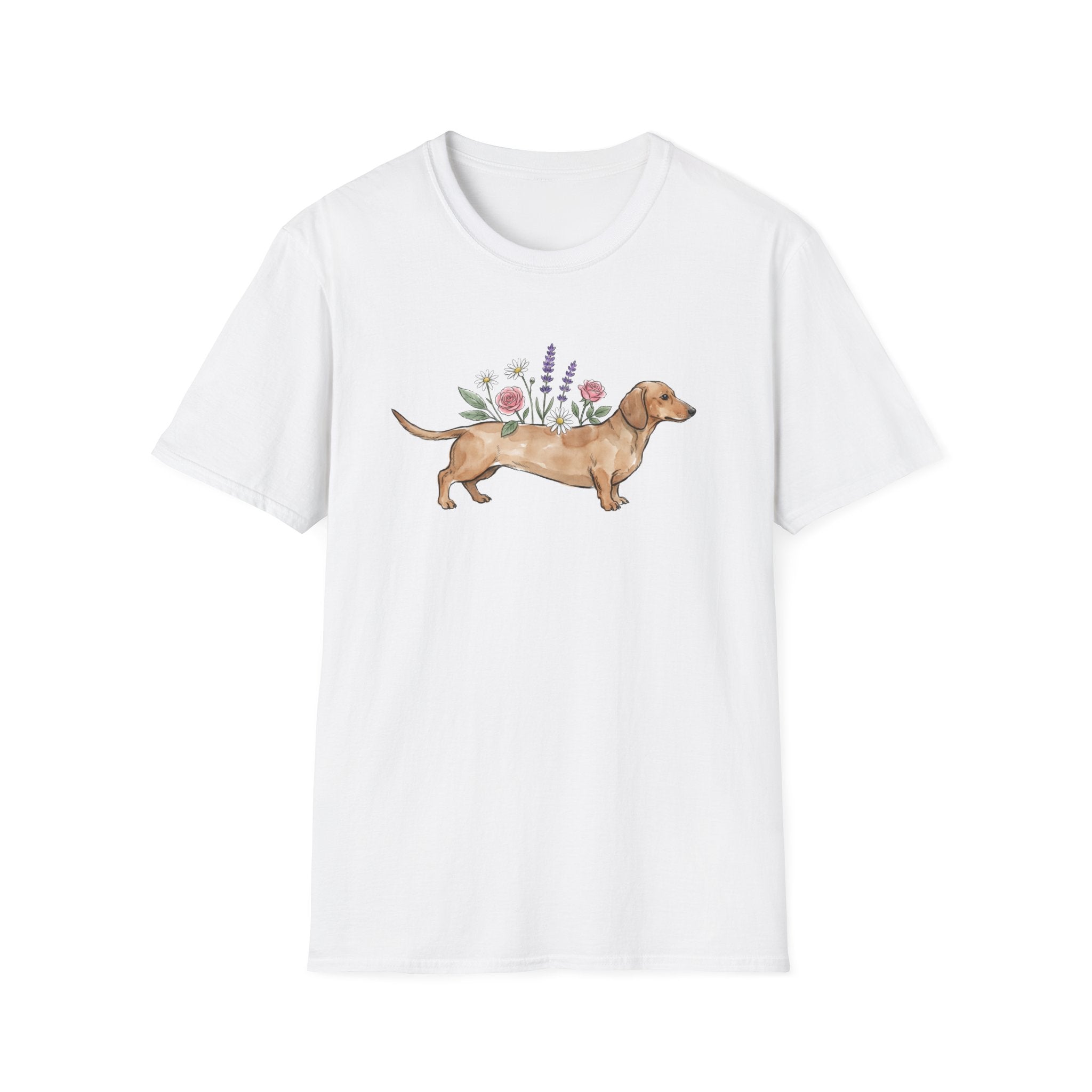 Watercolor Dachshund Floral Graphic Unisex T-Shirt | Cute Wiener Dog Art Tee