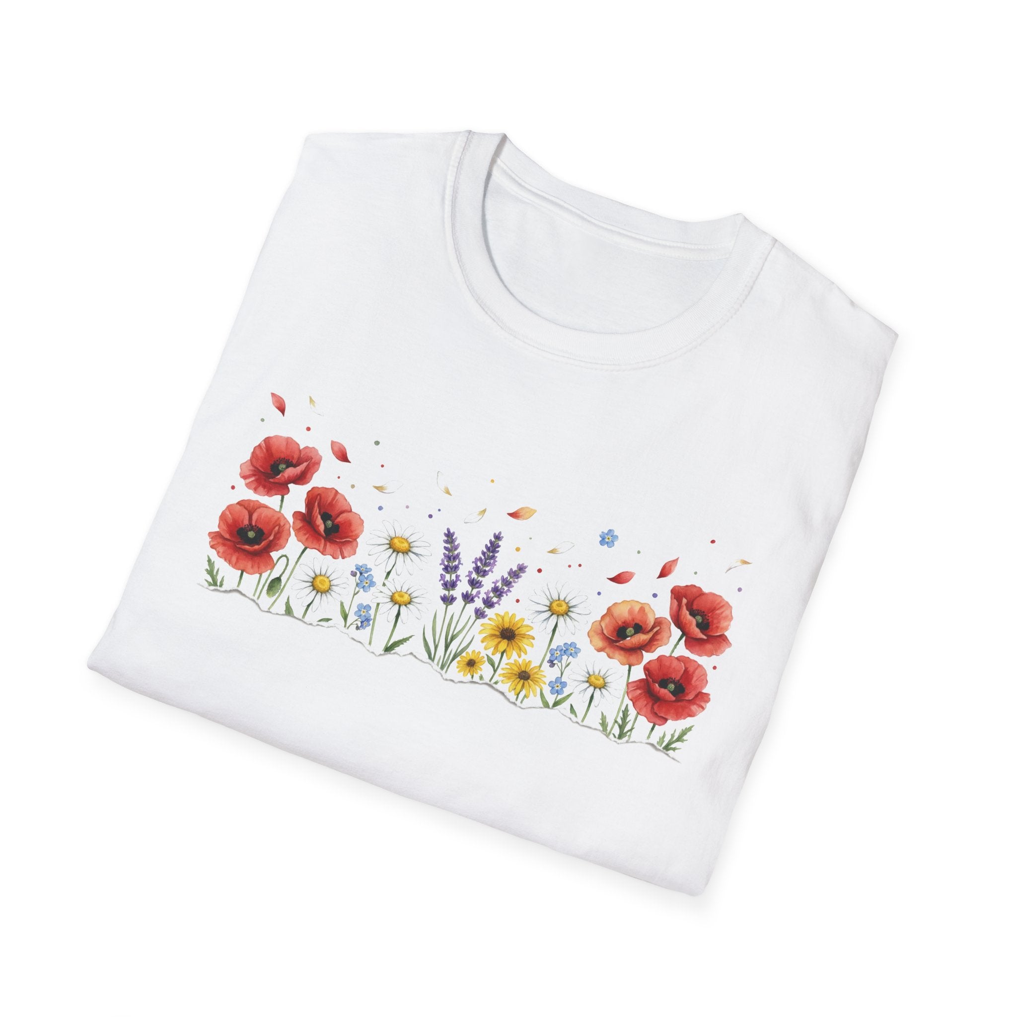Watercolor Wildflower Meadow T-Shirt | Red Poppy Lavender Cottagecore Unisex Tee