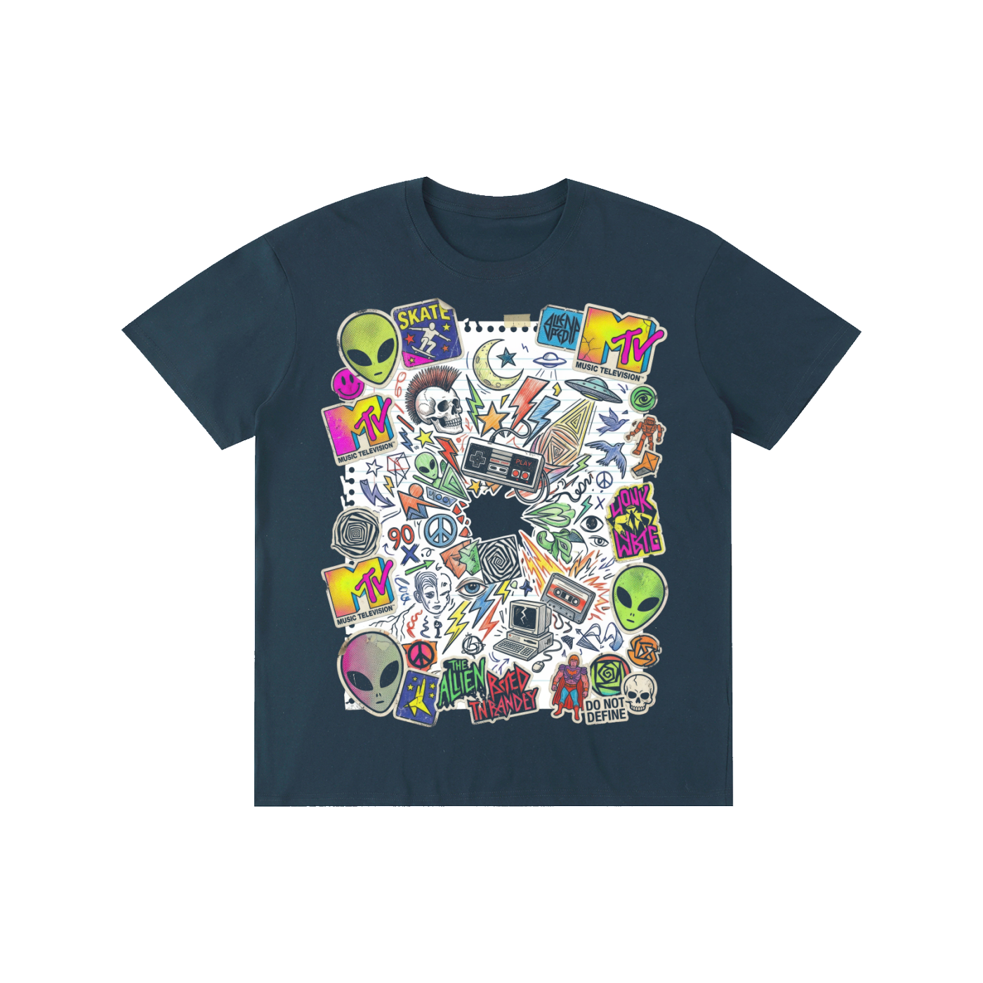 90s Retro Sticker Collage Graphic Tee