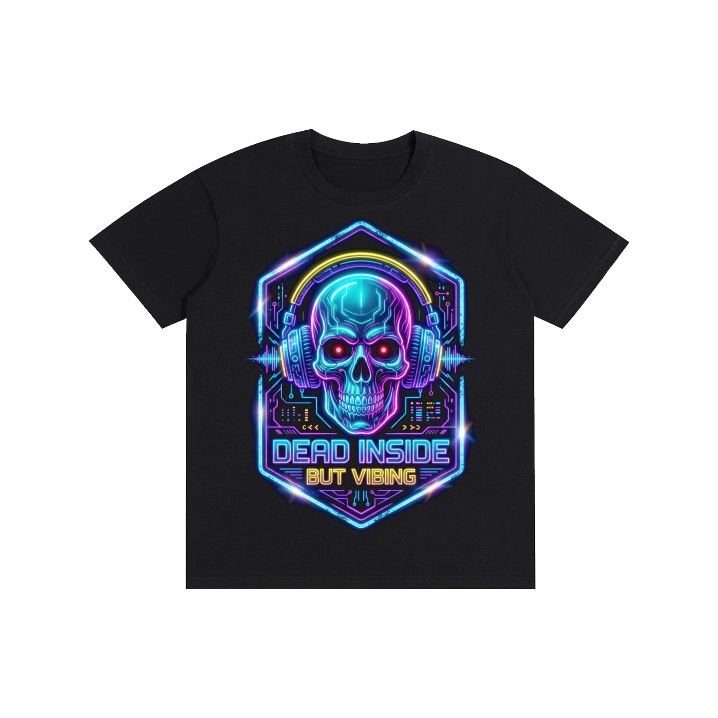Neon Cyber Skull "Dead Inside But Vibing" Graphic Tee t-shirt