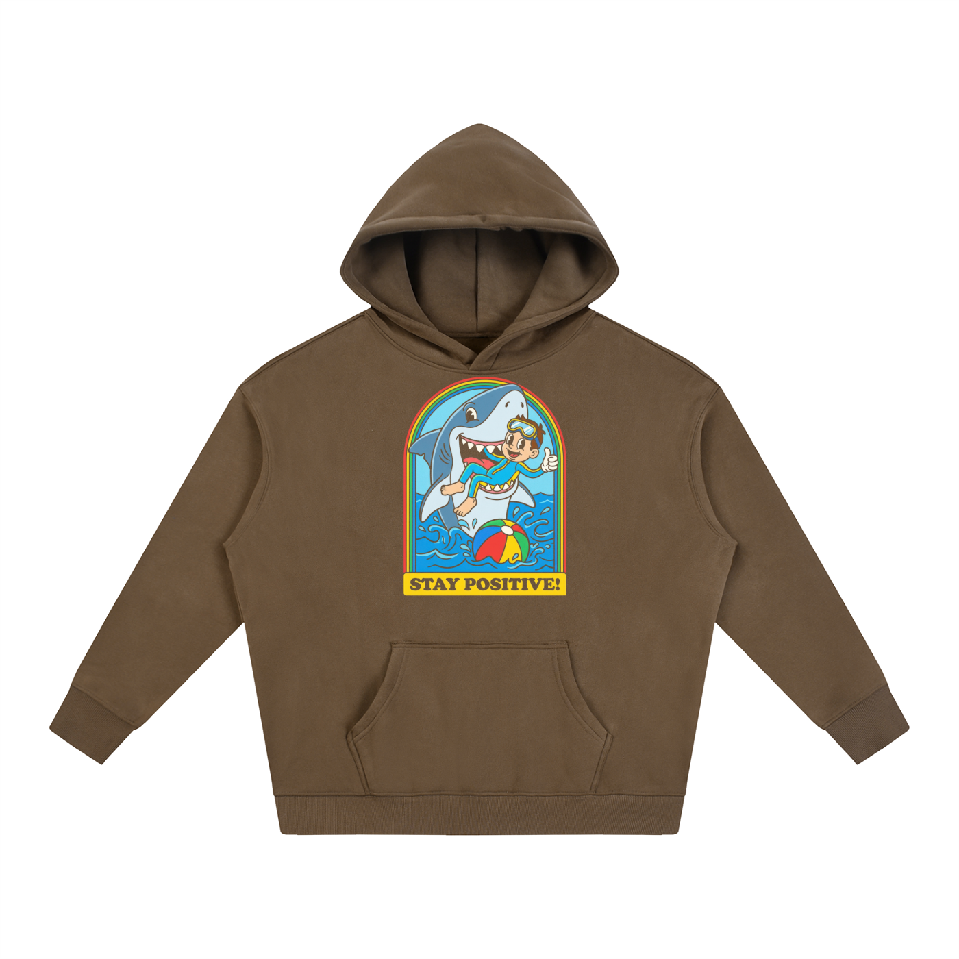 Stay Positive Shark Graphic Oversized Hoodie