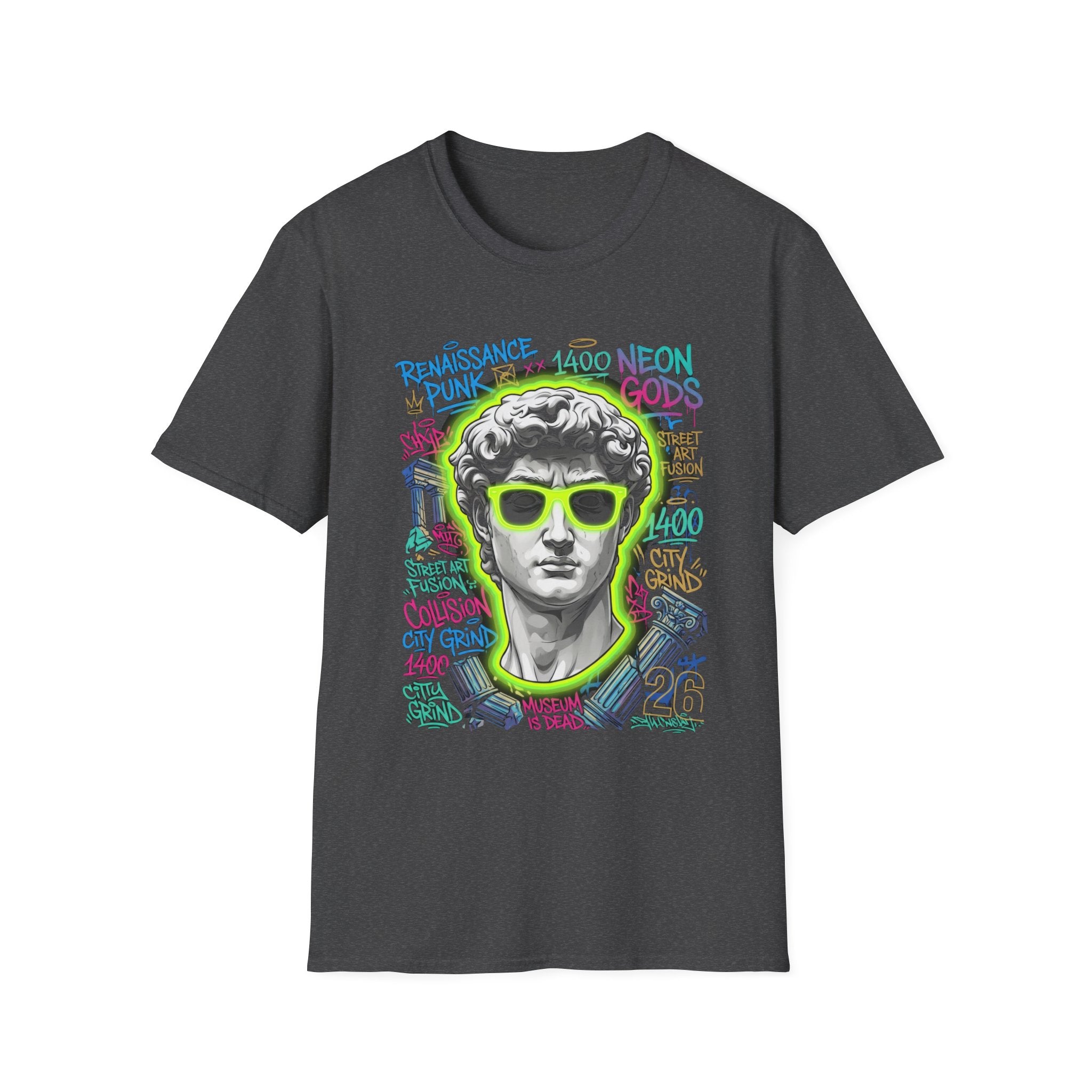 Renaissance Punk Graphic T-Shirt - Neon Street Art David Statue