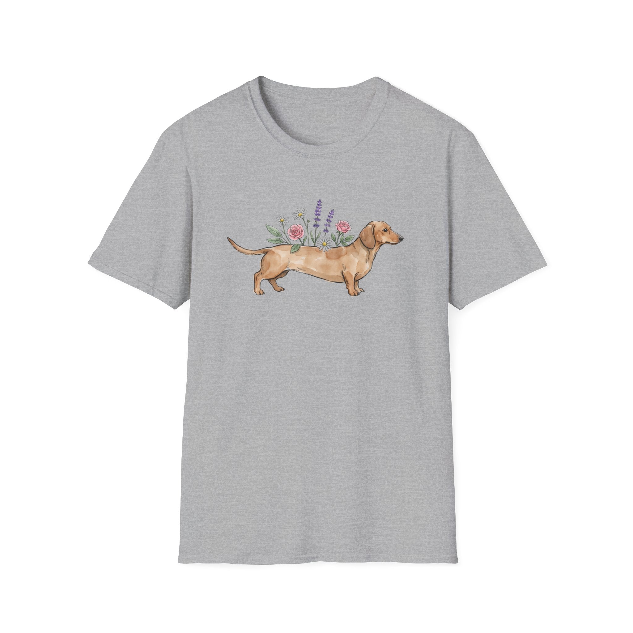 Watercolor Dachshund Floral Graphic Unisex T-Shirt | Cute Wiener Dog Art Tee
