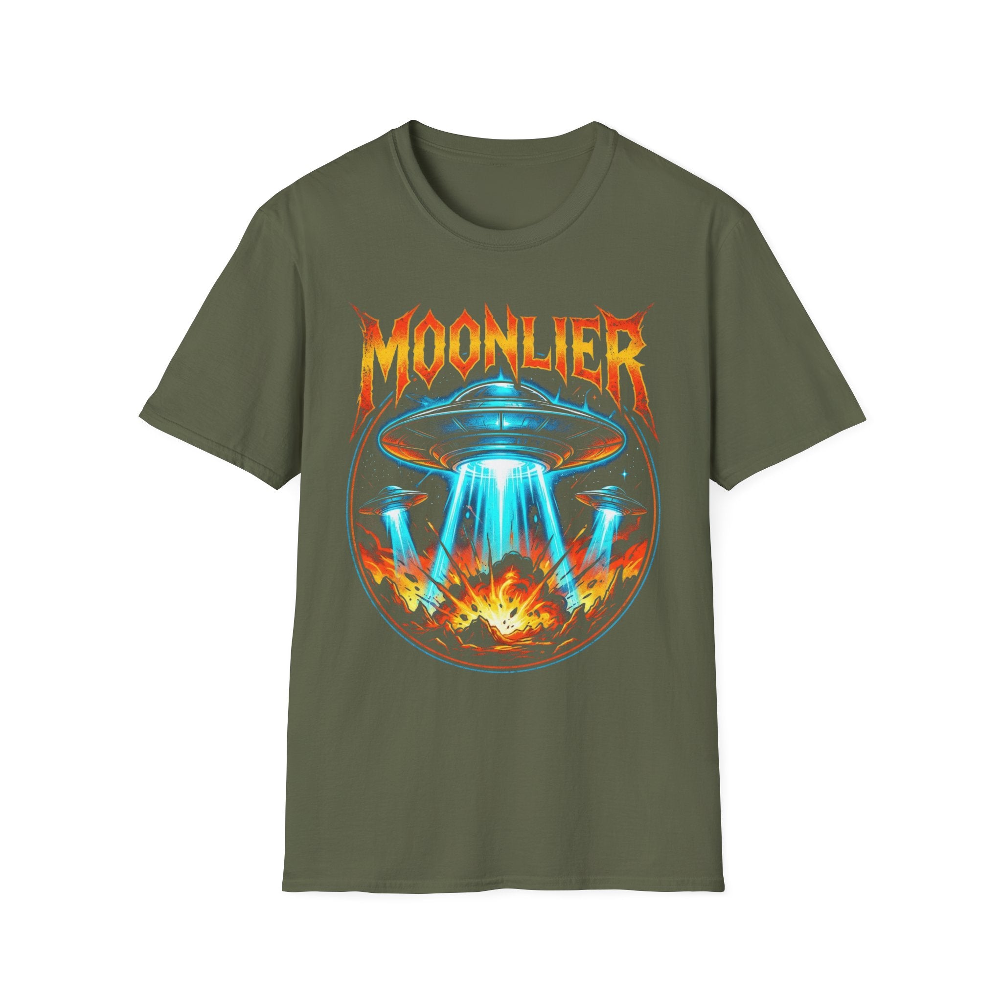 Moonlier UFO Invasion Graphic T-Shirt - Retro Sci-Fi Heavy Metal Apparel