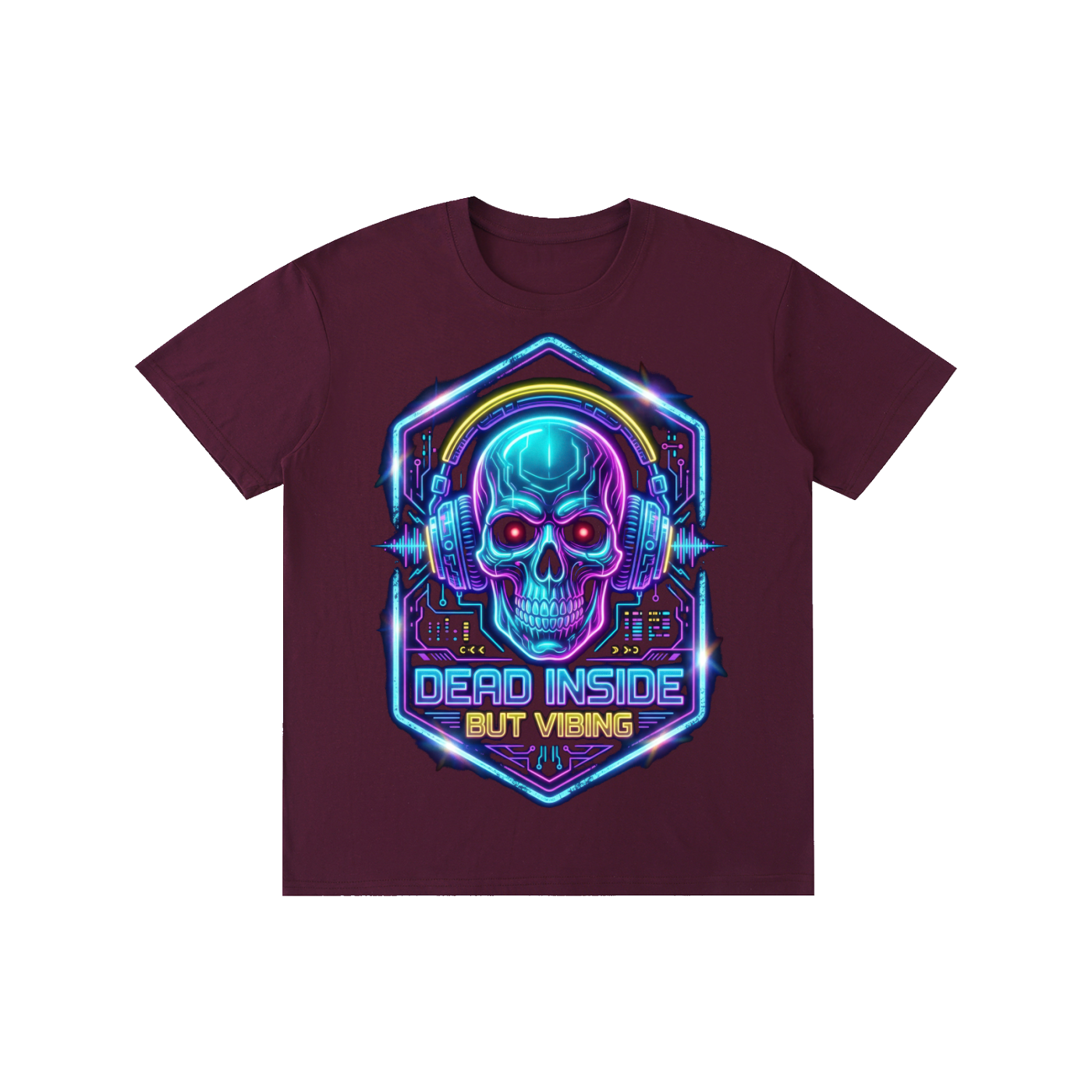 Neon Cyber Skull "Dead Inside But Vibing" Graphic Tee t-shirt