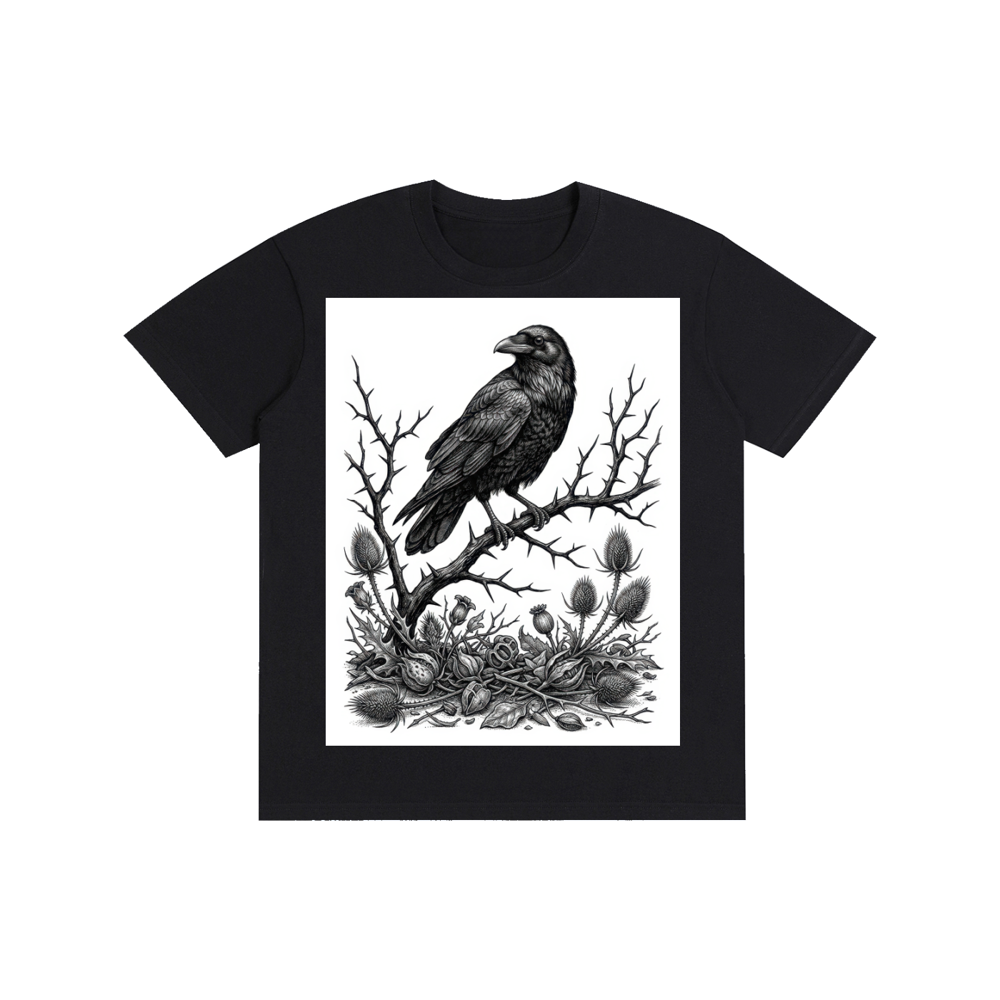 Gothic Raven & Thorns Graphic Tee