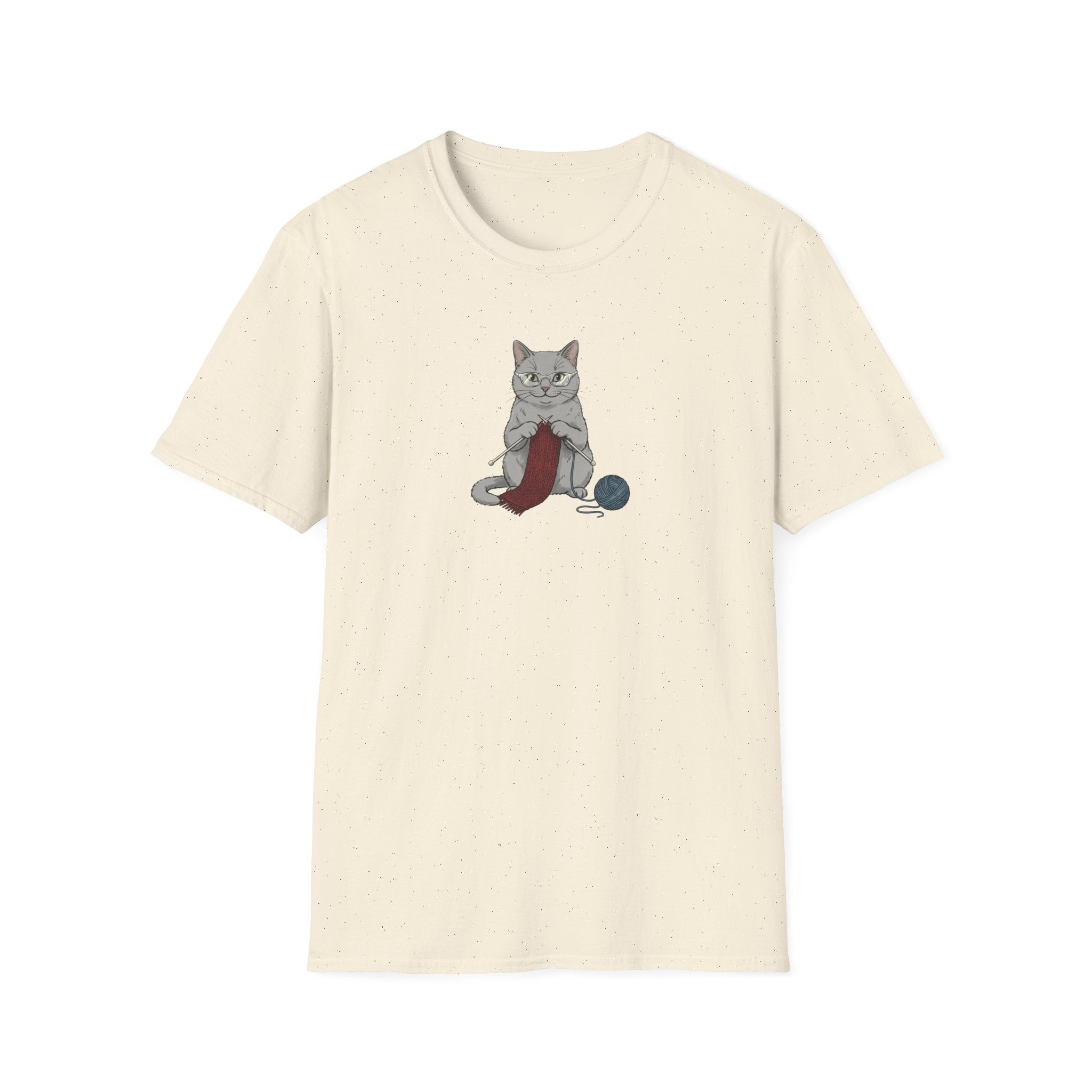 Funny Knitting Cat Graphic T-Shirt | Cute Crafting British Shorthair Unisex Tee