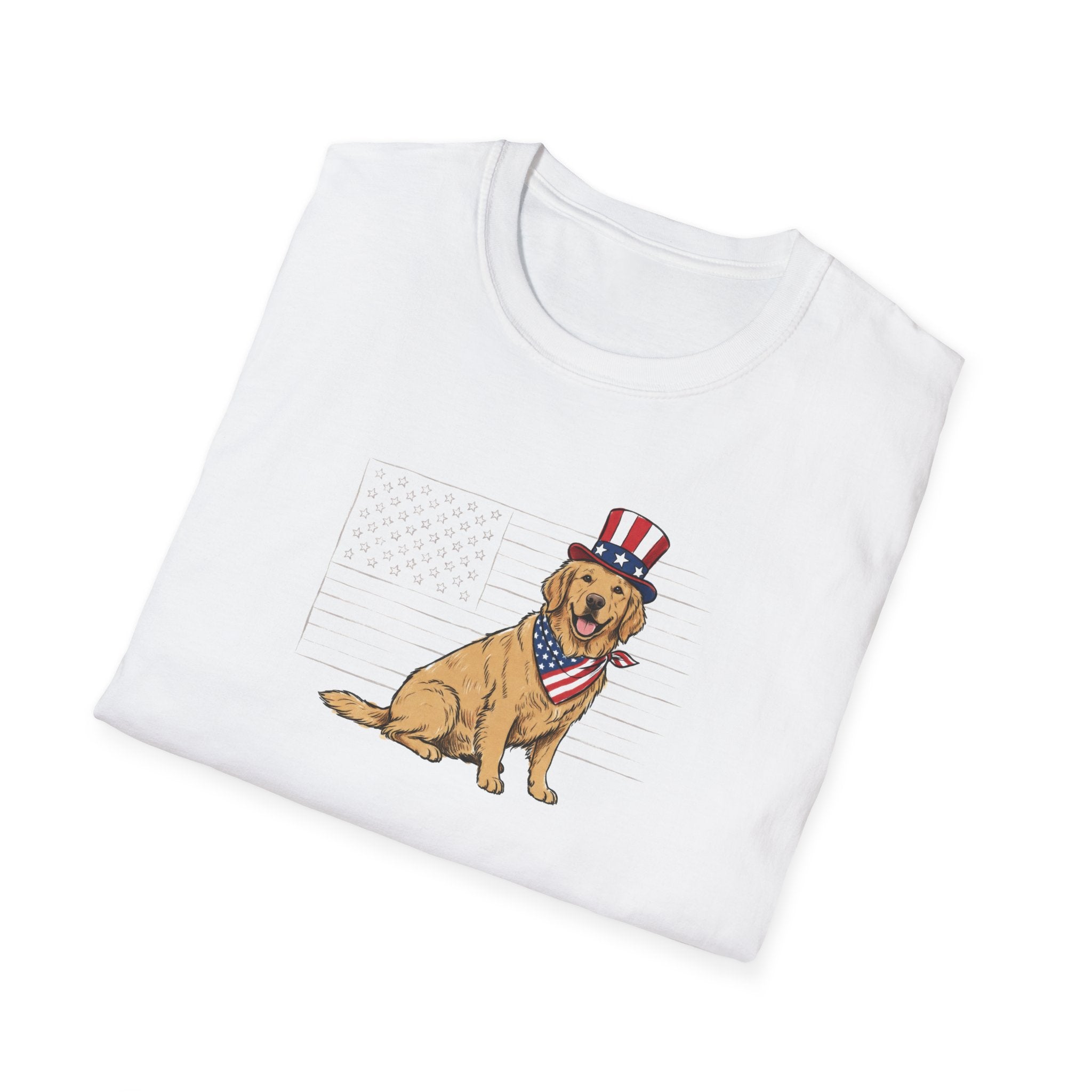 Patriotic Golden Retriever Unisex T-Shirt | 4th of July American Flag Dog Graphic Tee