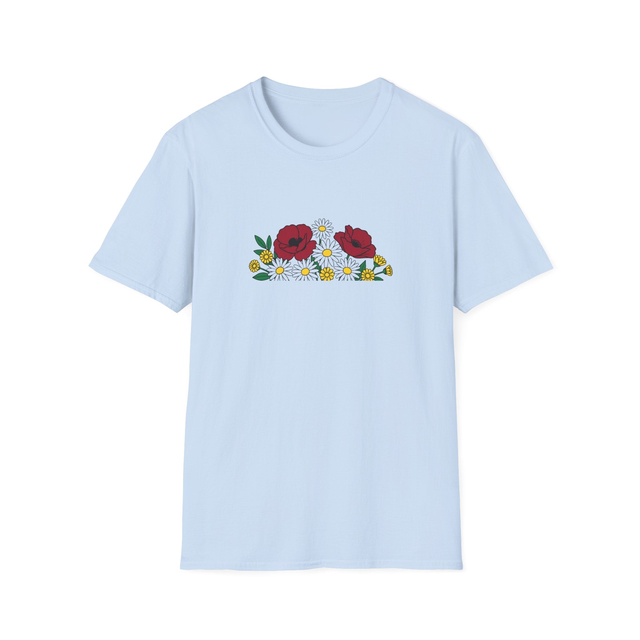 Floral Bouquet Unisex T-Shirt – Poppies and Daisies Graphic Tee