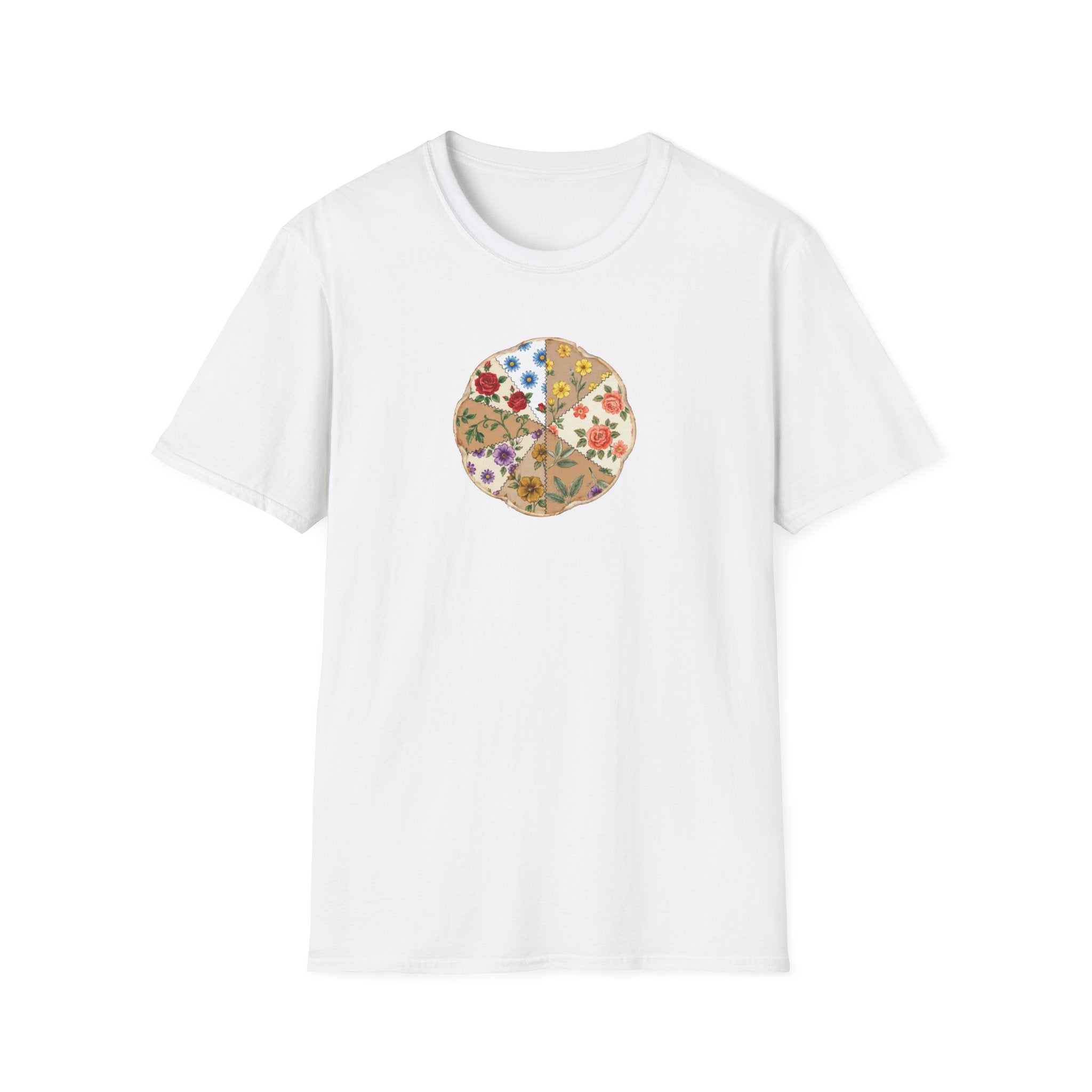 Vintage Floral Patchwork Pizza Unisex T-Shirt – Cottagecore Graphic Tee