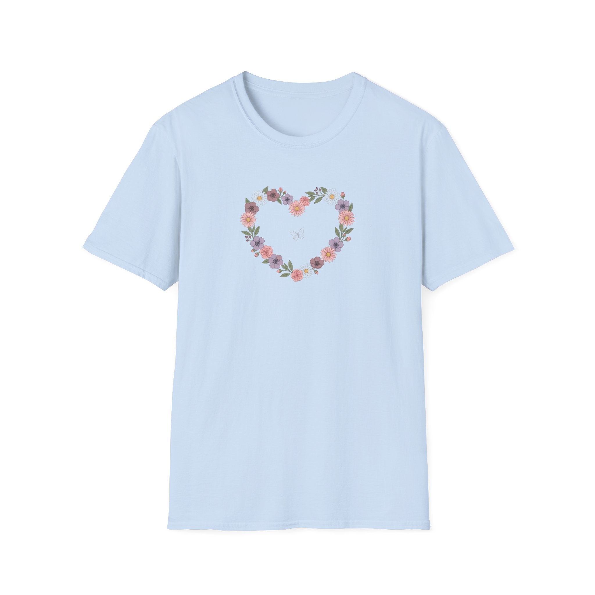 Floral Heart Wreath Graphic T-Shirt | Pastel Cottagecore Butterfly Unisex Tee