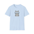 Funny Crying Gray Cat Graphic T-Shirt - Cute Sad Kitten White Tee