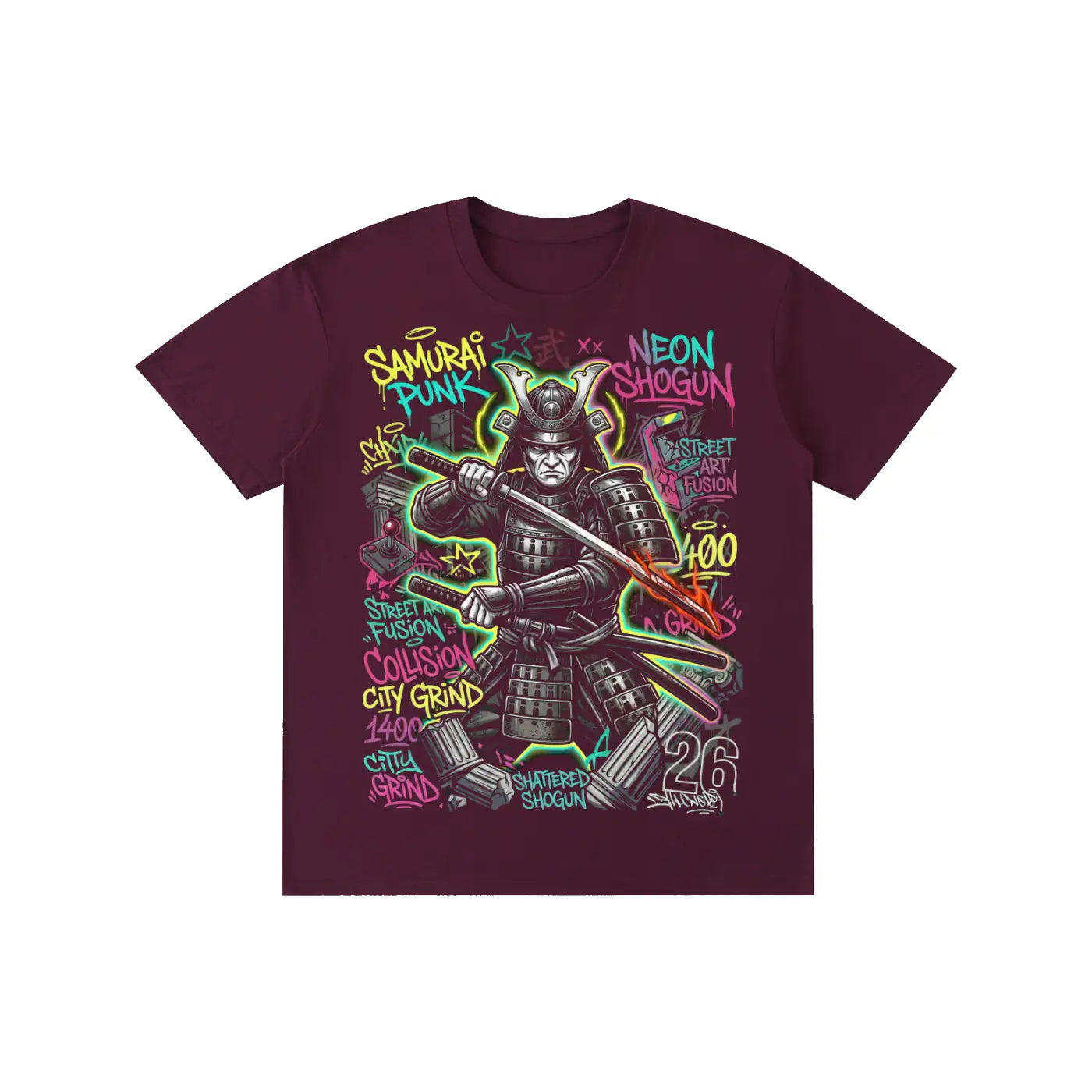 Neon Samurai Punk Graphic Streetwear Tee