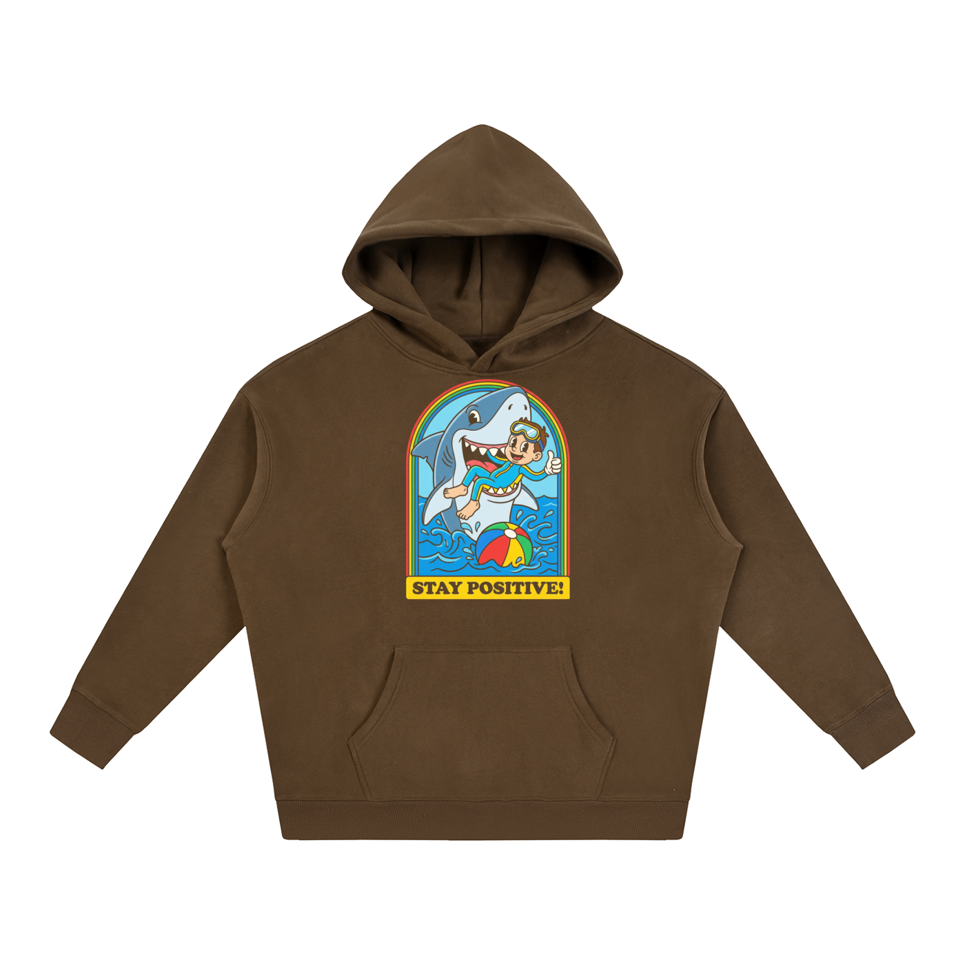 Stay Positive Shark Graphic Oversized Hoodie