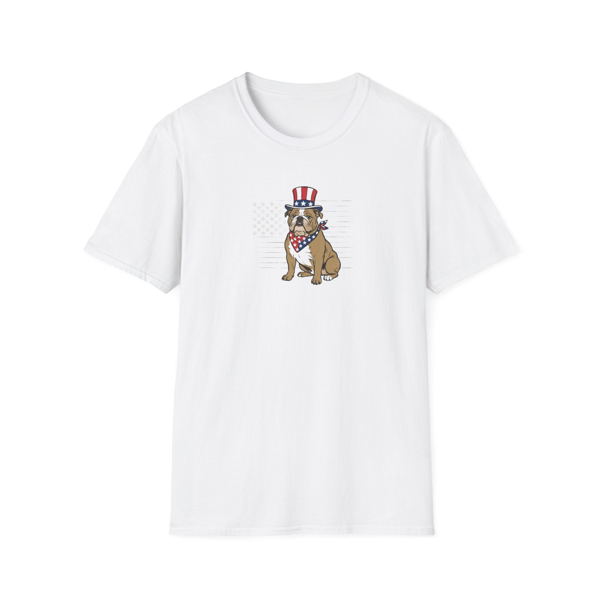 Patriotic English Bulldog Unisex T-Shirt | 4th of July American Flag Dog Graphic Tee