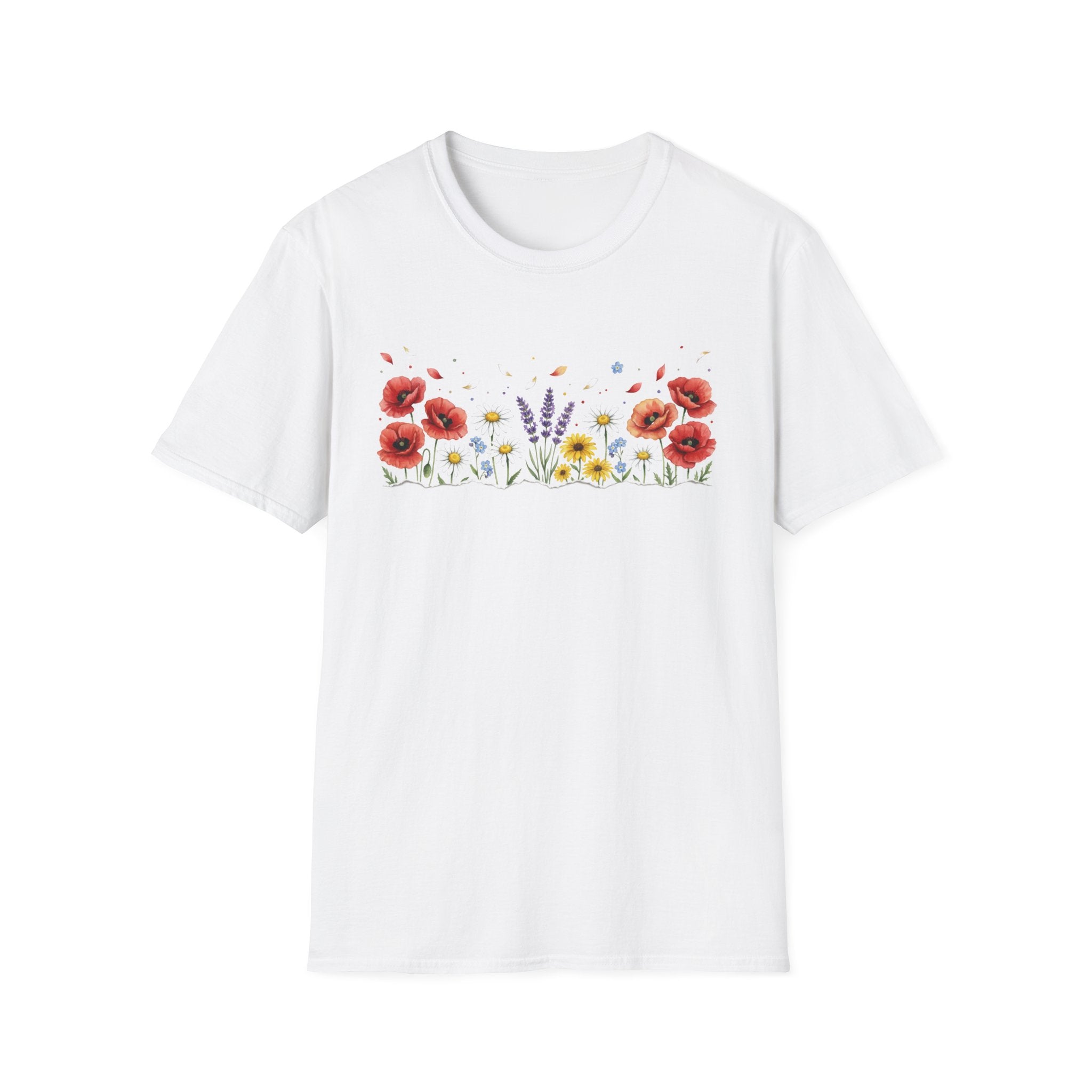 Watercolor Wildflower Meadow T-Shirt | Red Poppy Lavender Cottagecore Unisex Tee