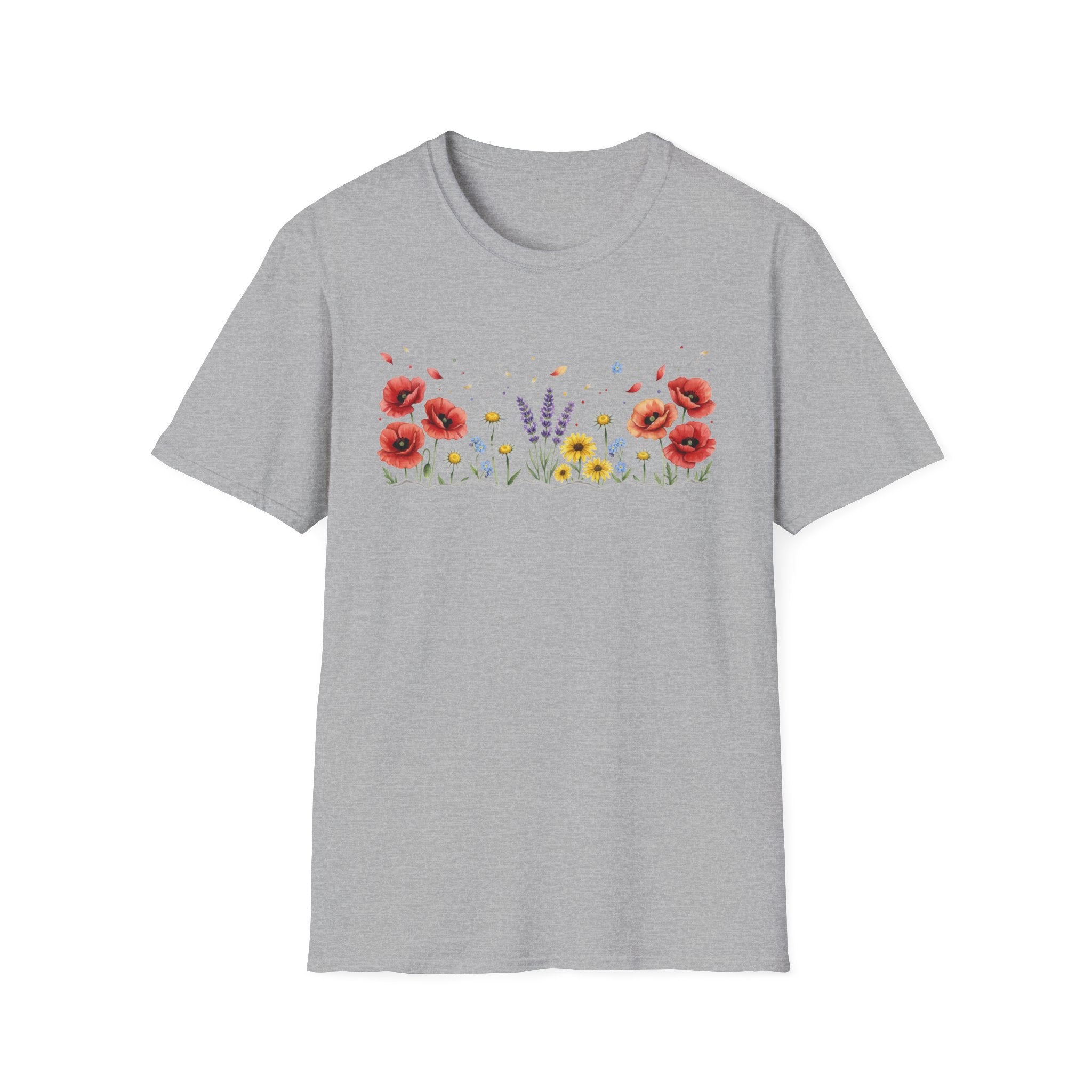 Watercolor Wildflower Meadow T-Shirt | Red Poppy Lavender Cottagecore Unisex Tee
