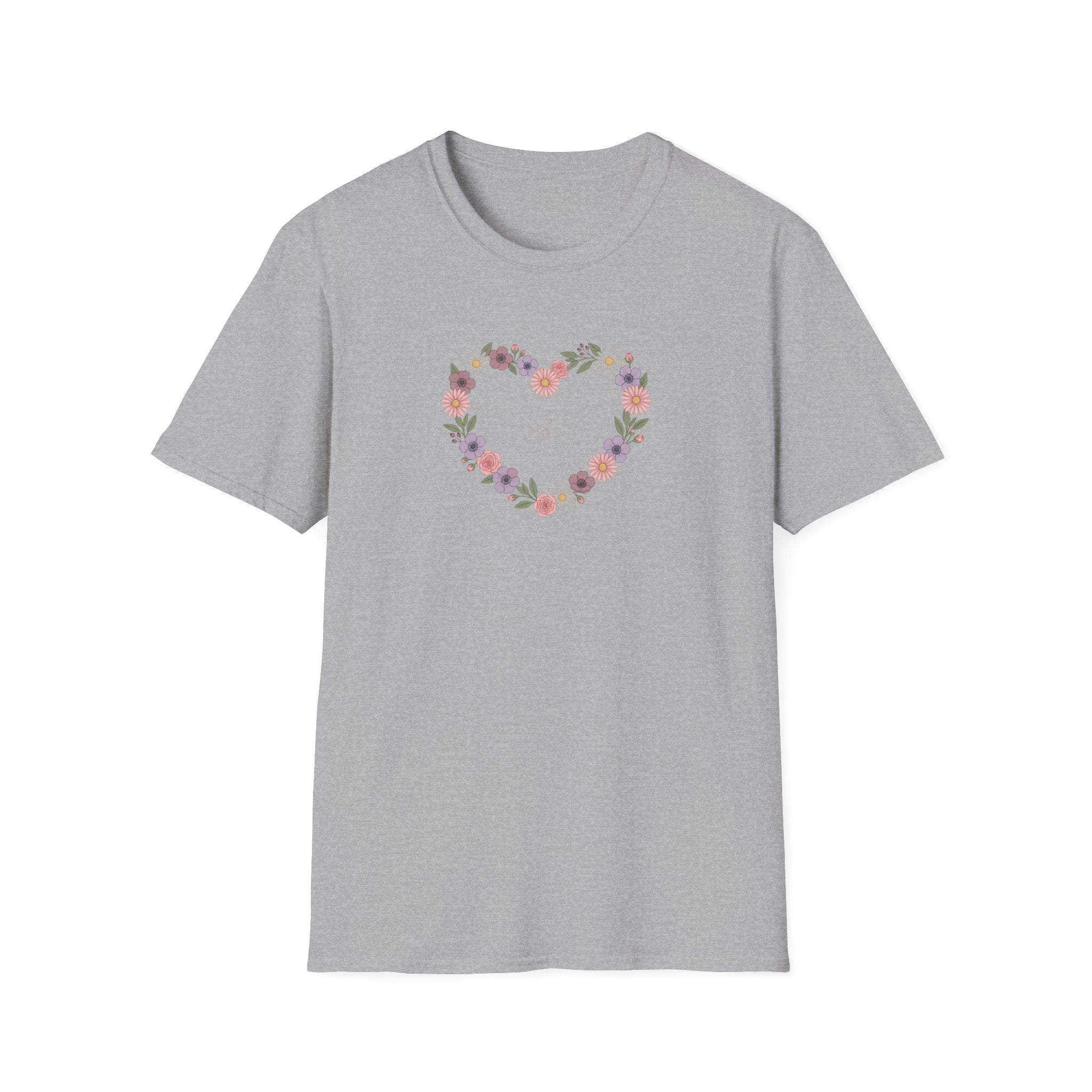 Floral Heart Wreath Graphic T-Shirt | Pastel Cottagecore Butterfly Unisex Tee