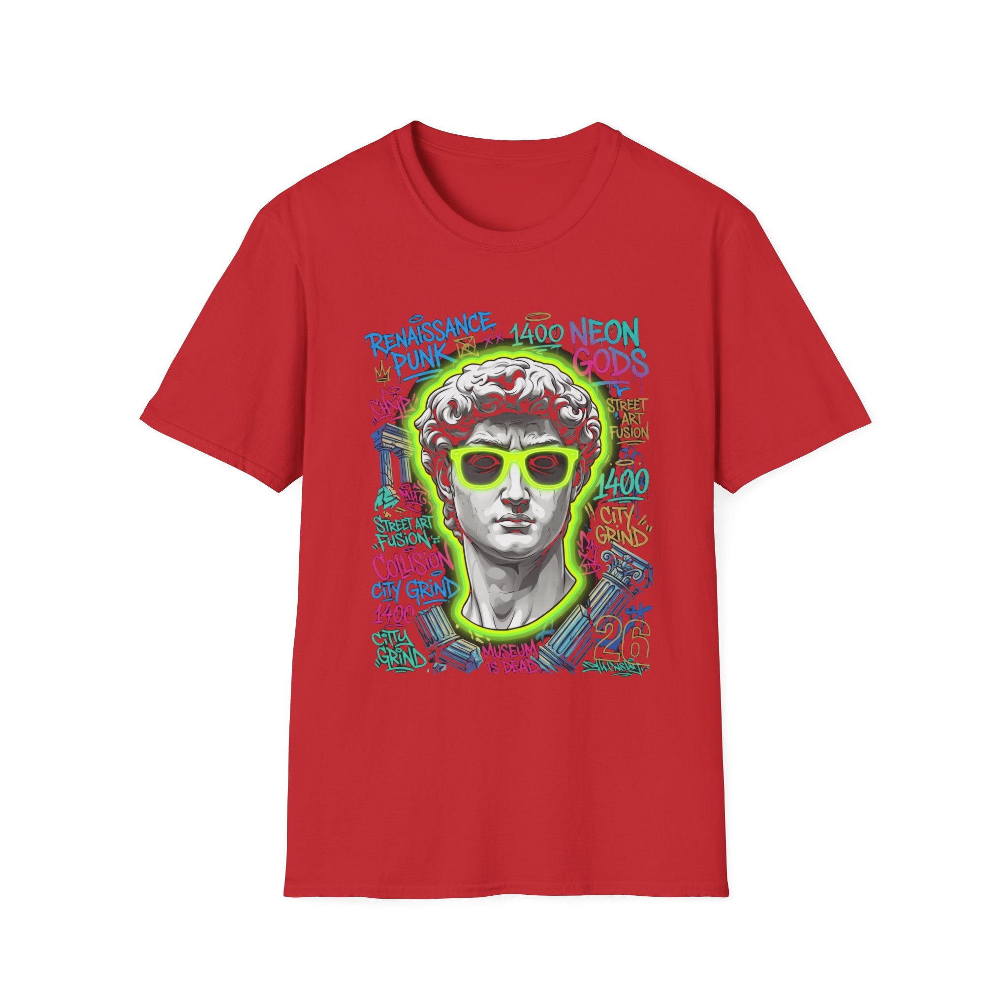 Renaissance Punk Graphic T-Shirt - Neon Street Art David Statue