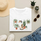 Vintage Calico Cat and Houseplants Unisex T-Shirt - Cute Botanical Cat Graphic Tee