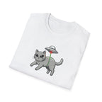 Funny UFO Cat Abduction Unisex T-Shirt - Retro Alien Space Cat Graphic Tee